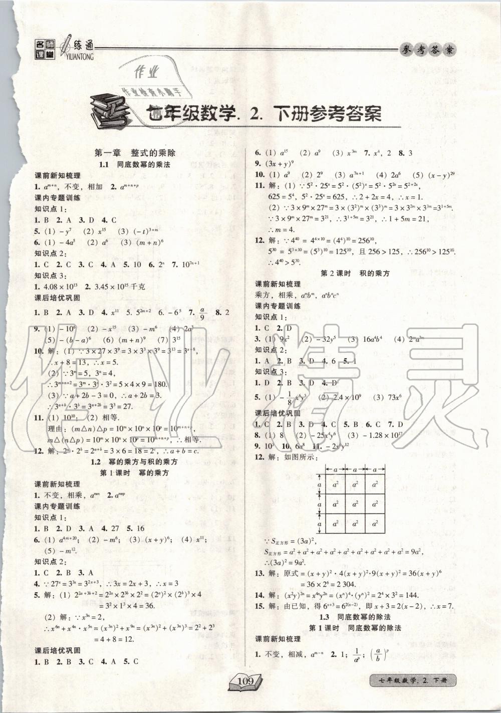 2020年名师课堂一练通七年级数学下册北师大版 第1页