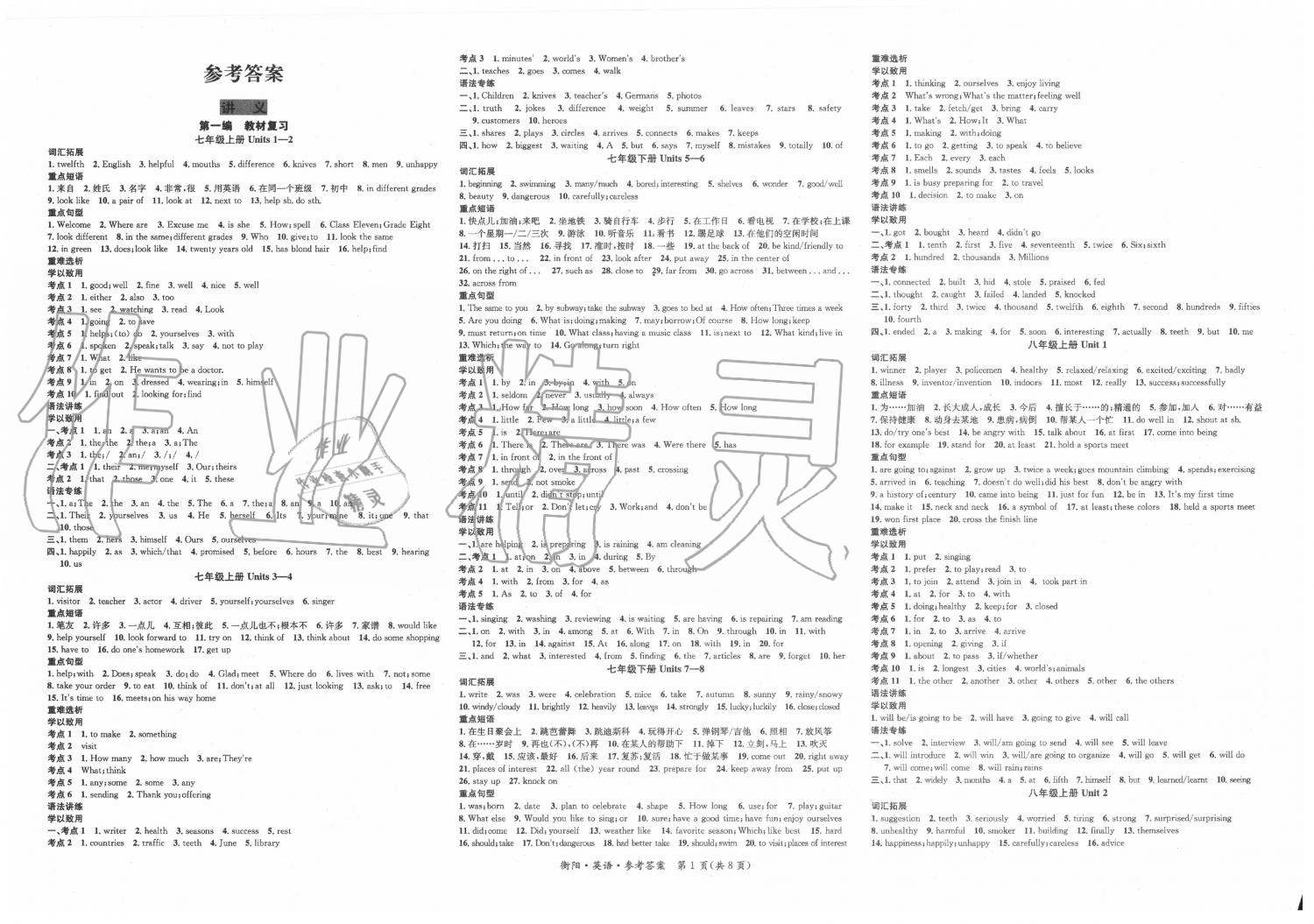 2020年国华考试中考总动员英语衡阳专版 第1页