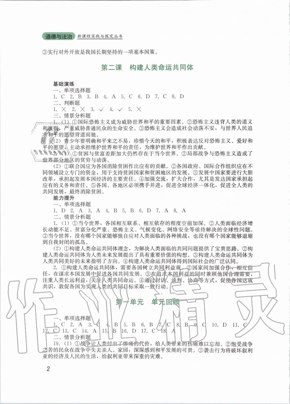 2020年新课程实践与探究丛书九年级道德与法治下册人教版 第2页