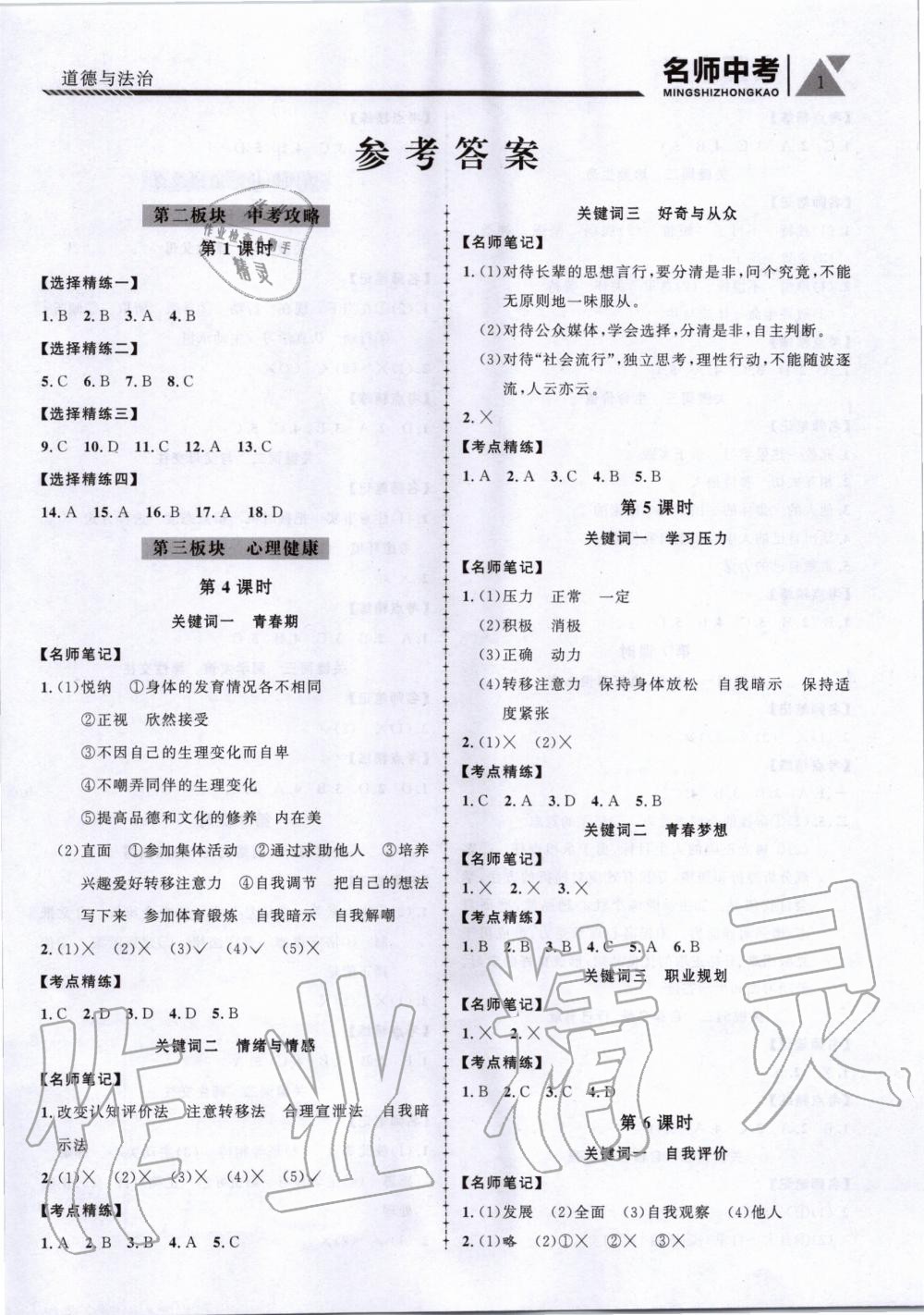 2020年名師中考廣東專用道德與法治 第1頁