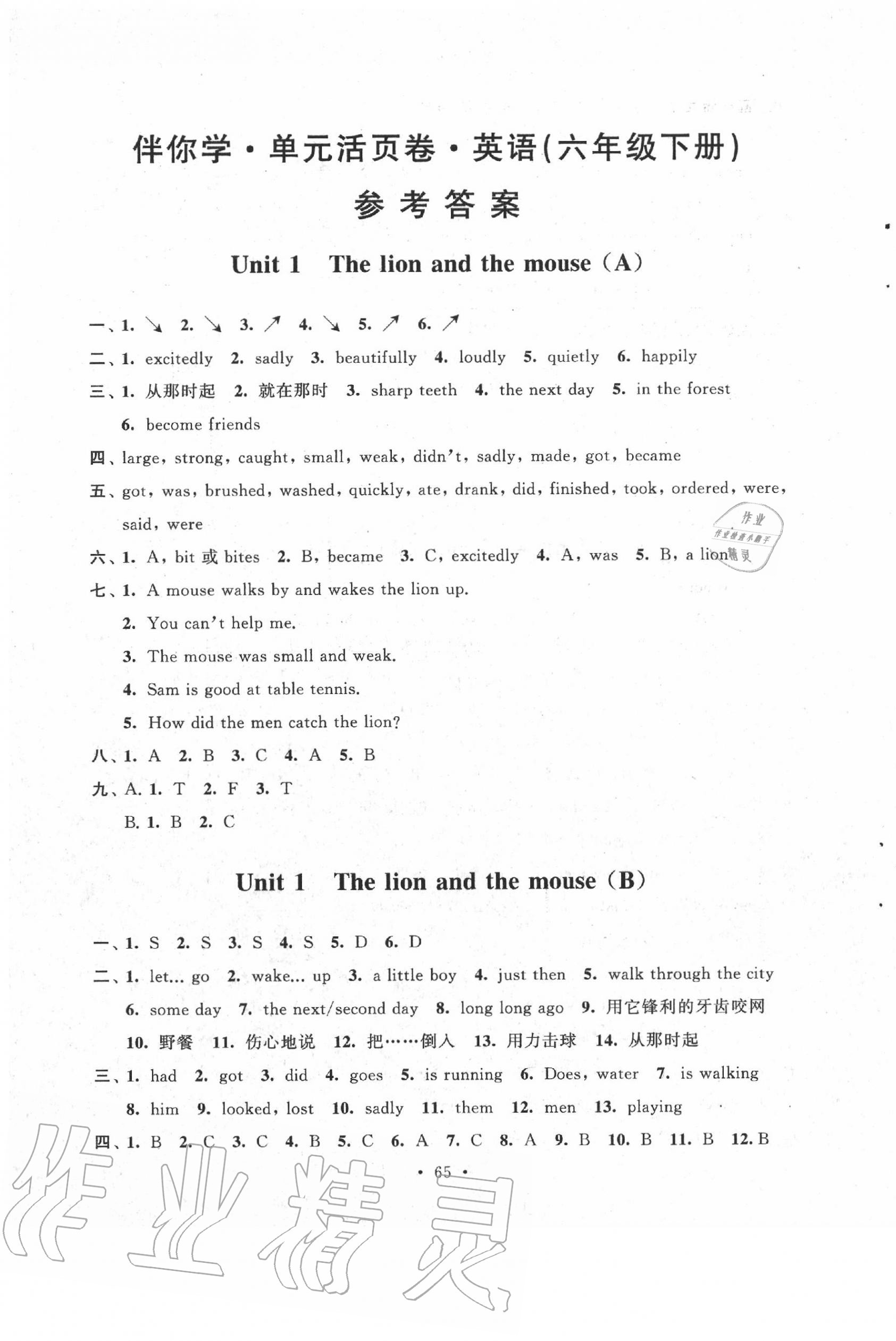 2020年伴你学单元活页卷六年级英语下册译林版 第1页