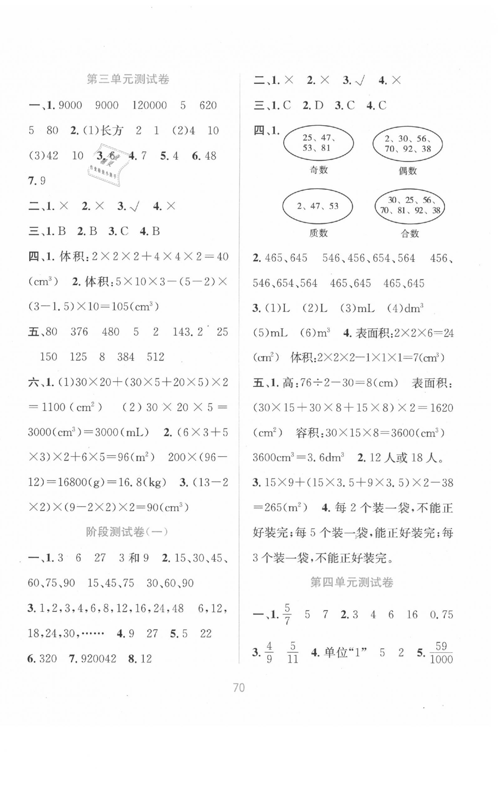 2020年全程檢測單元測試卷五年級數(shù)學(xué)下冊人教版A版 第2頁