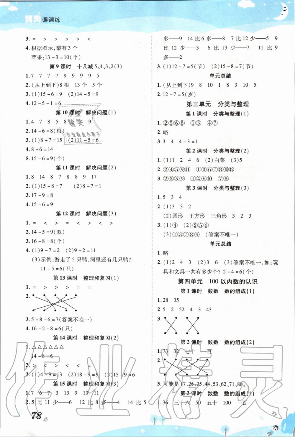 2020年黃岡課課練一年級數(shù)學(xué)下冊人教版 第2頁