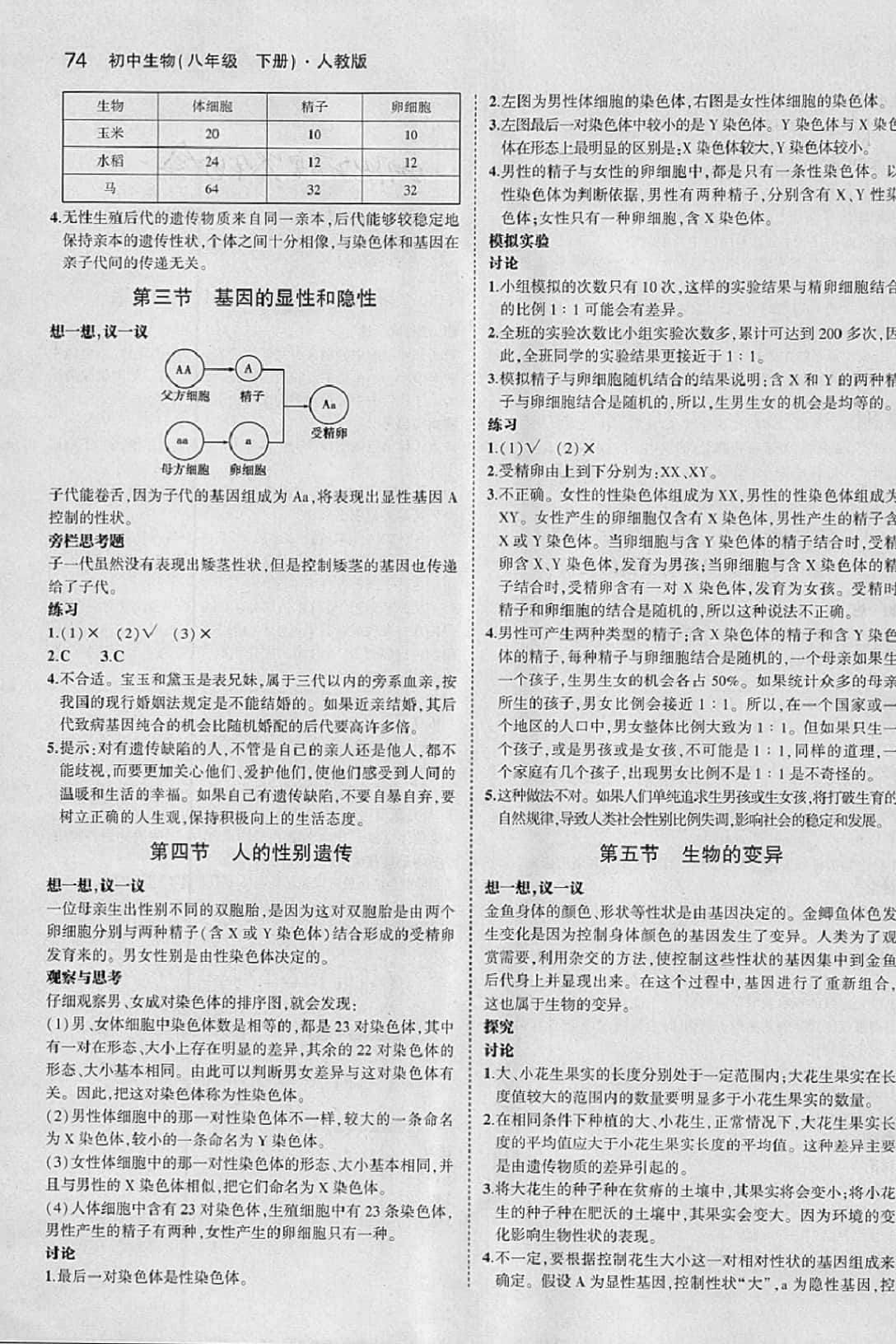 課本八年級(jí)生物學(xué)下冊人教版 參考答案第4頁