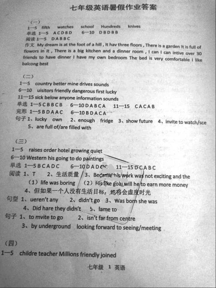 2016年蓝色时光暑假作业七年级合订本江苏凤凰科学技术出版社 参考答案第17页