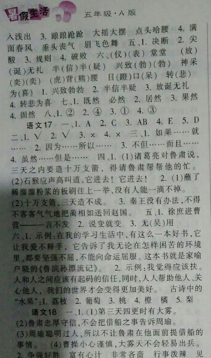 2016年暑假生活五年級(jí)A 版重慶出版社 參考答案第13頁(yè)