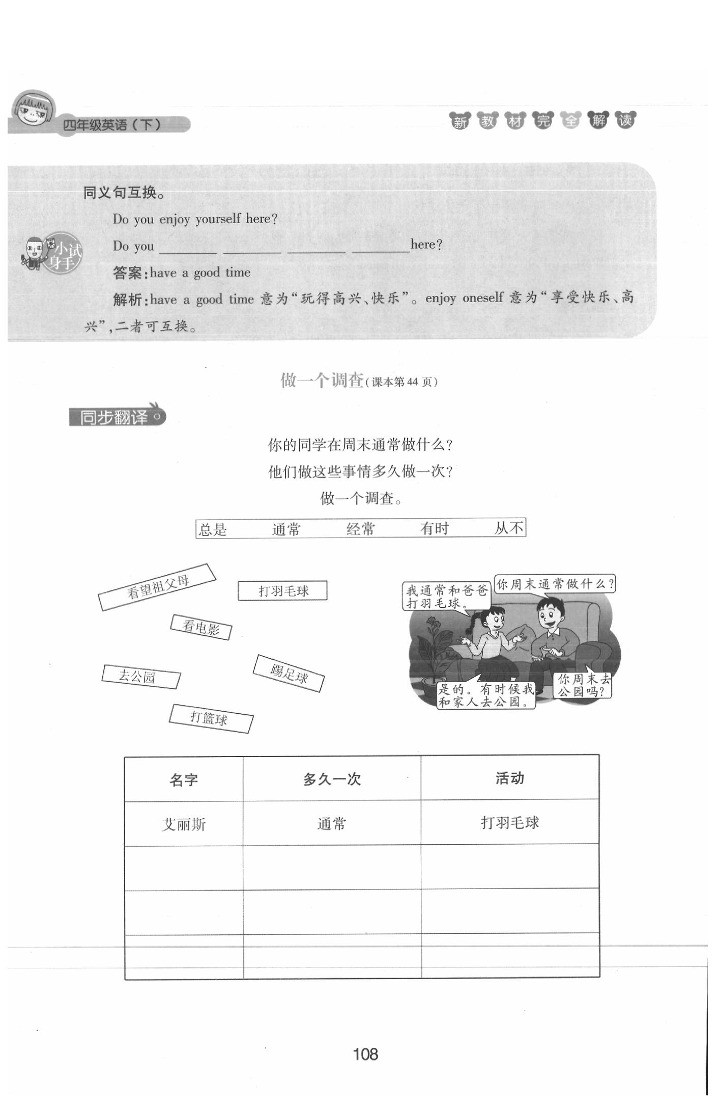 課本四年級英語下冊滬教牛津版 參考答案第108頁