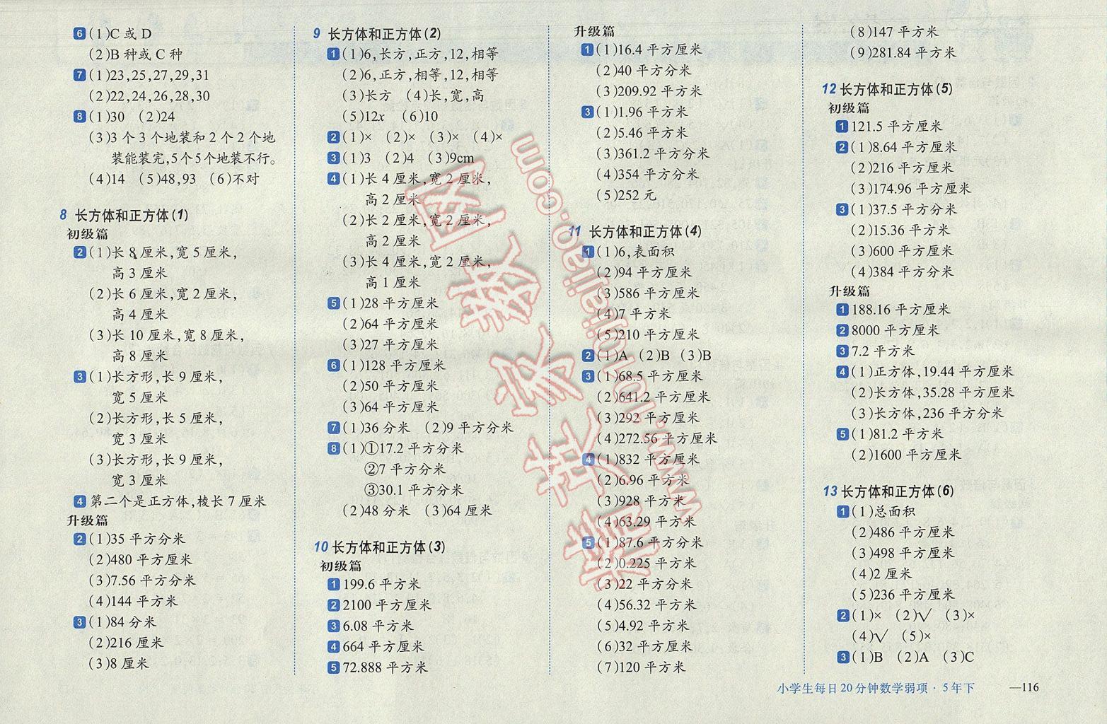 2017年小學(xué)生每日20分鐘數(shù)學(xué)弱項五年級下冊 參考答案第2頁