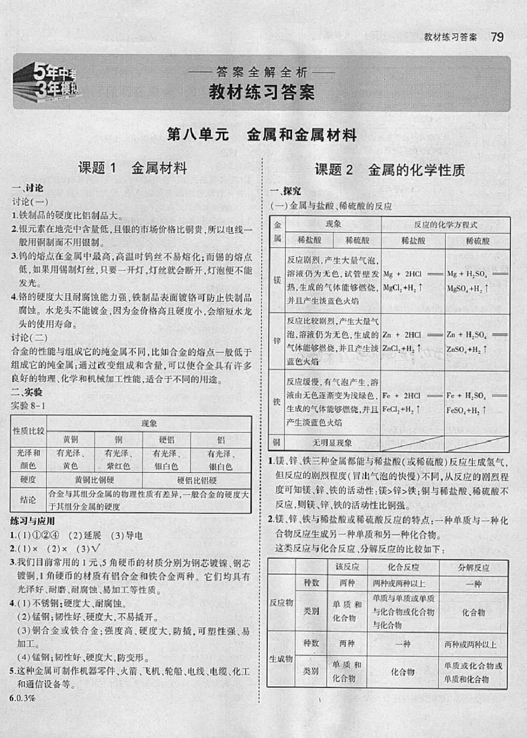 課本 教材九年級(jí)下化學(xué)人民教育出版社 參考答案第1頁