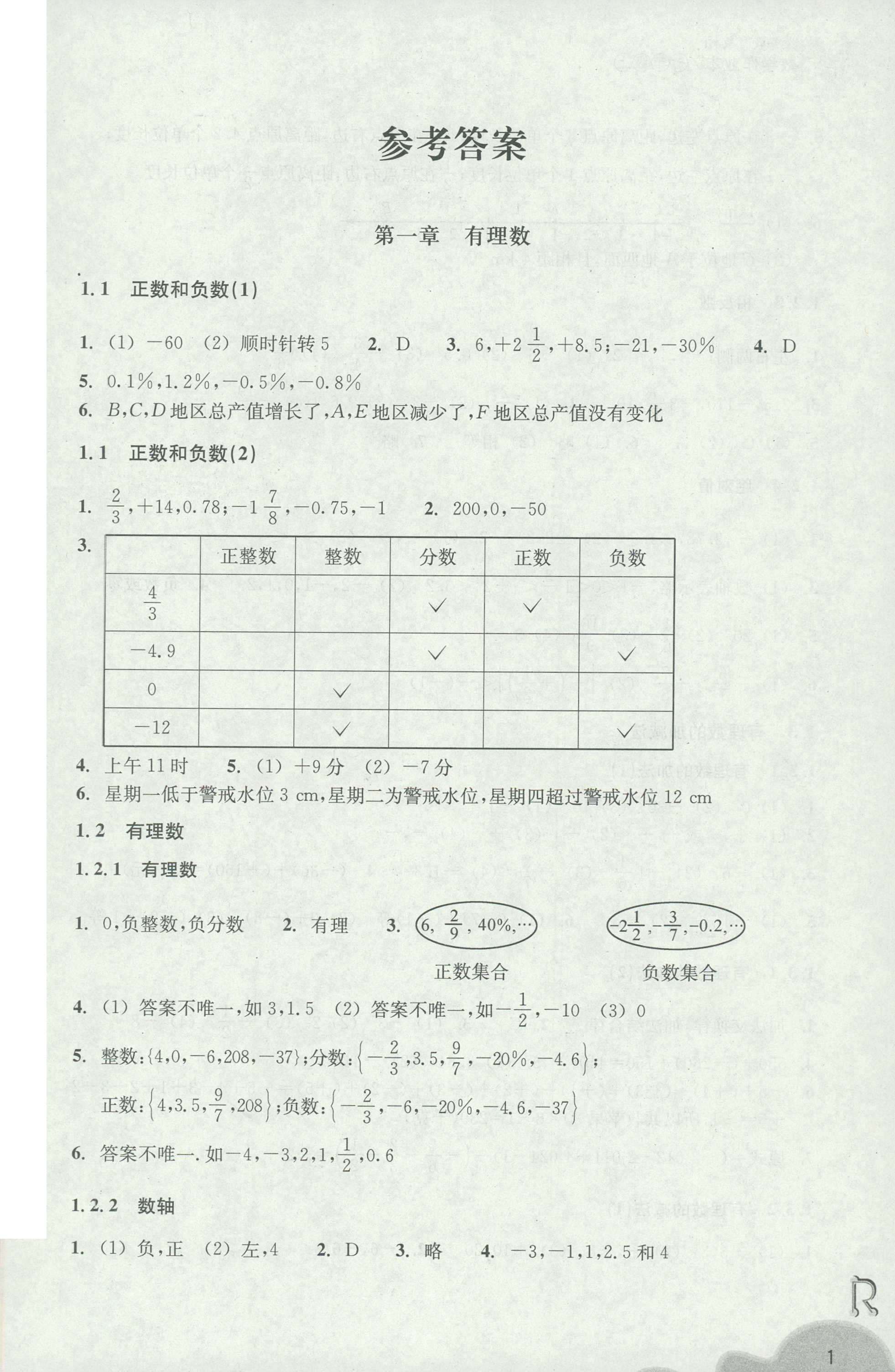 2018年作業(yè)本七年級(jí)數(shù)學(xué)上冊(cè)人教版浙江教育出版社 第1頁(yè)