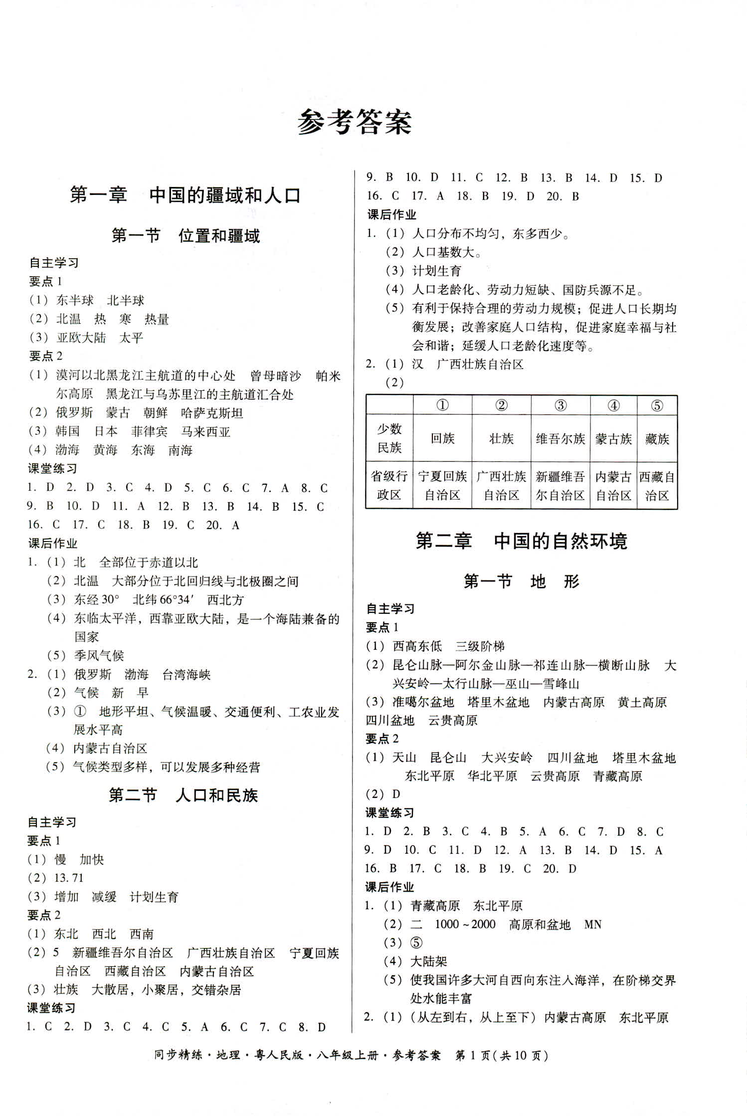 2018年同步精練八年級(jí)地理上冊(cè)粵人民版 第1頁