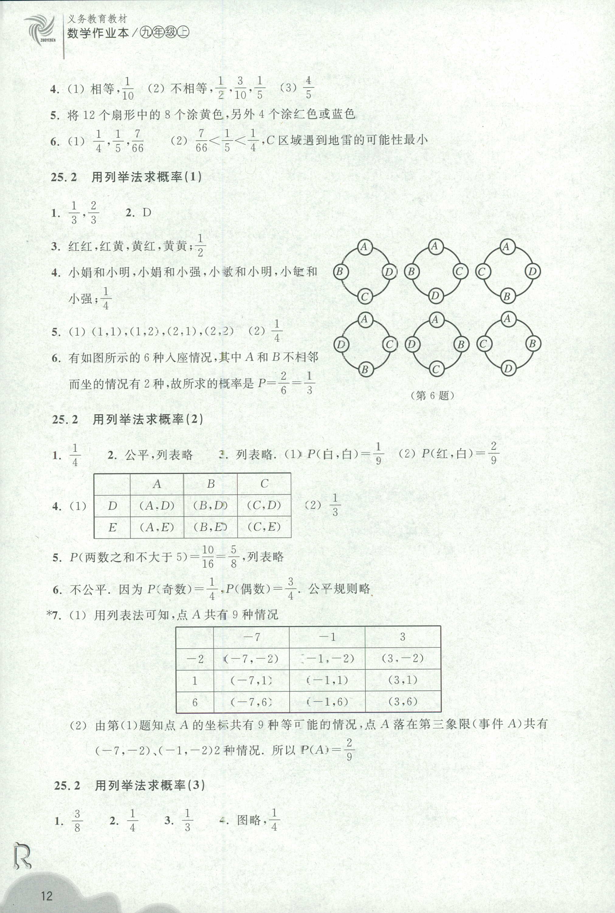 2018年作業(yè)本九年級數(shù)學上冊人教版浙江教育出版社 第12頁