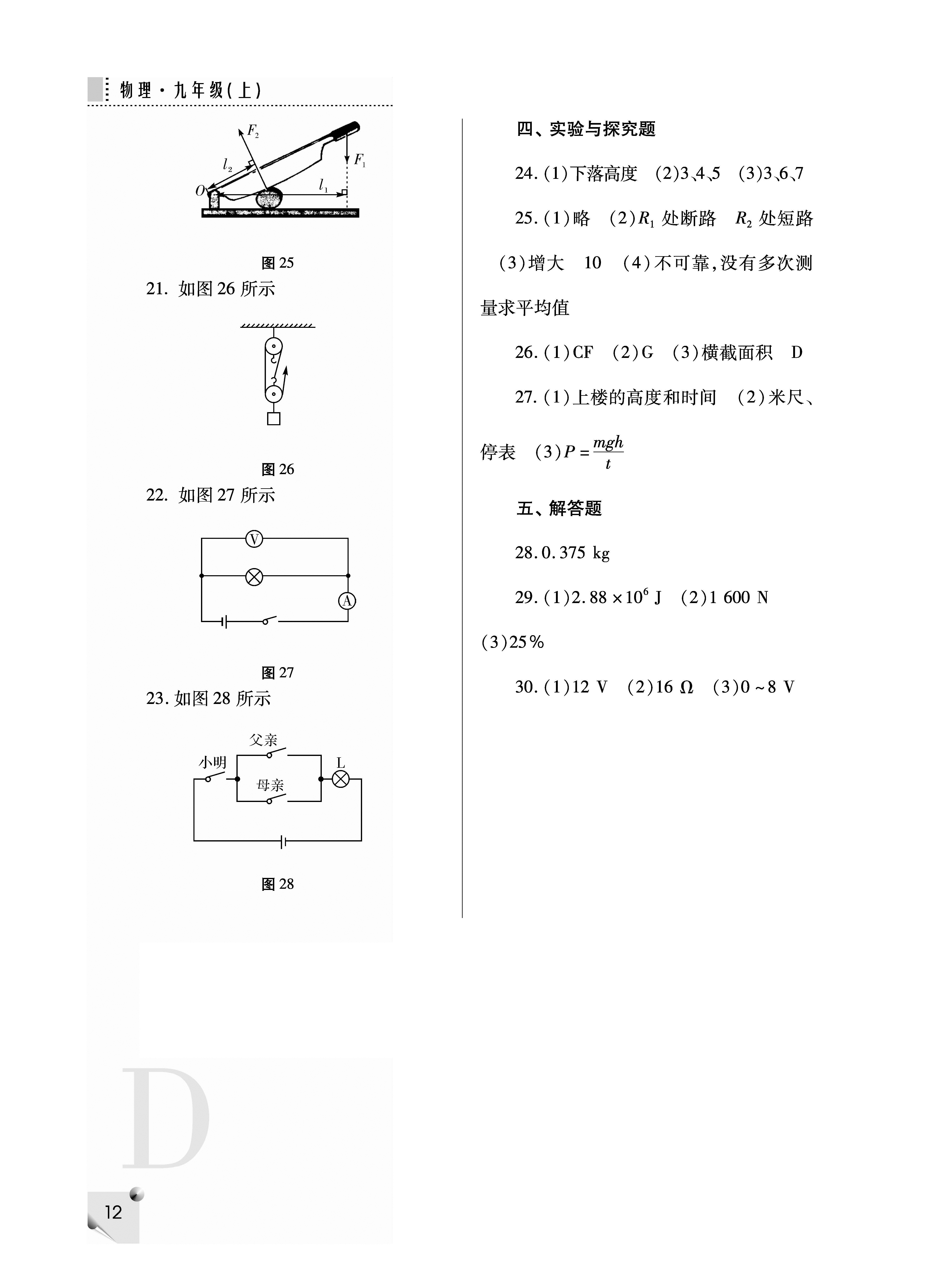 2018年課堂練習(xí)冊(cè)九年級(jí)物理上冊(cè)D版 第12頁