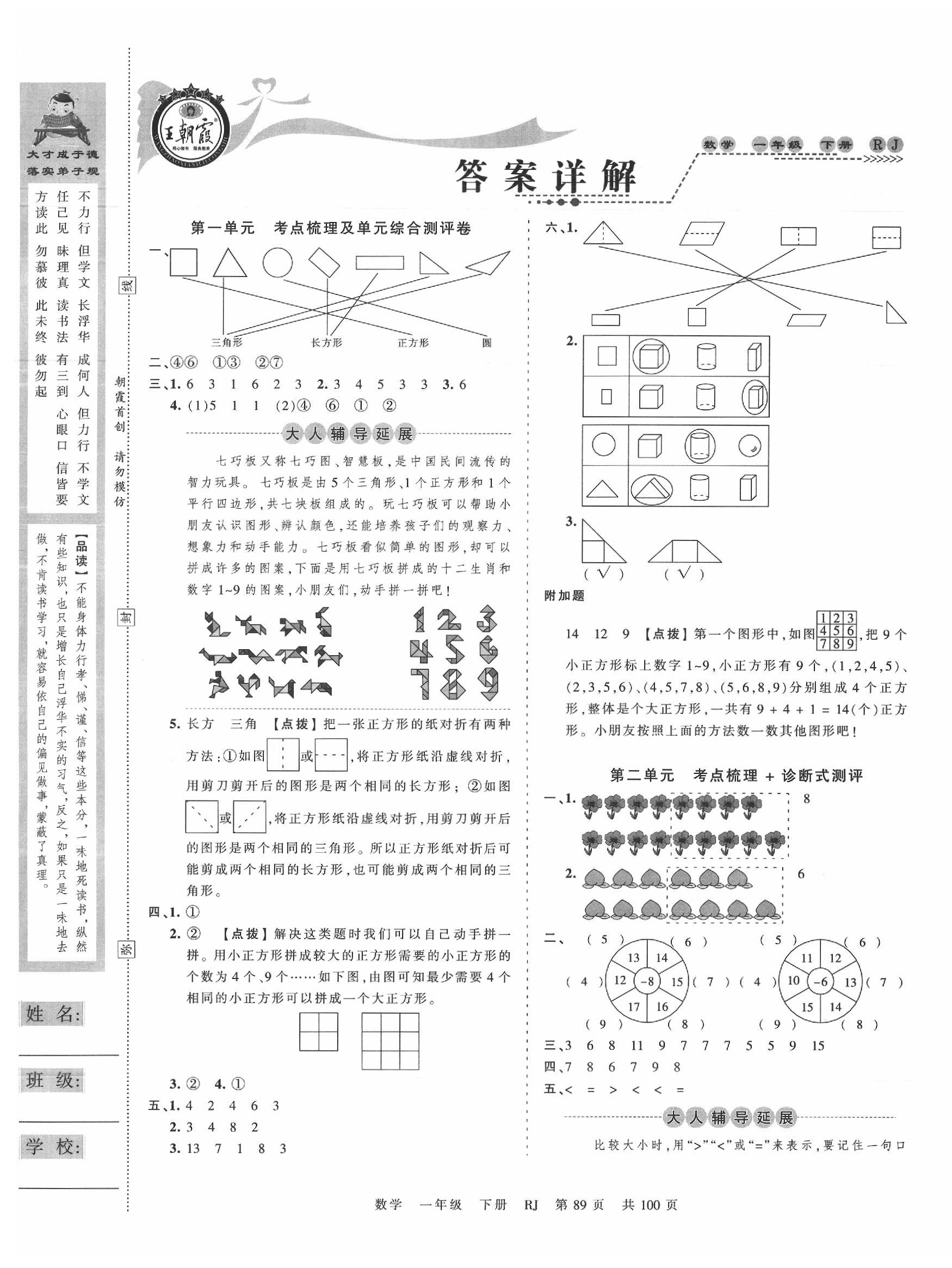 2020年王朝霞考點梳理時習(xí)卷一年級數(shù)學(xué)下冊人教版 第1頁