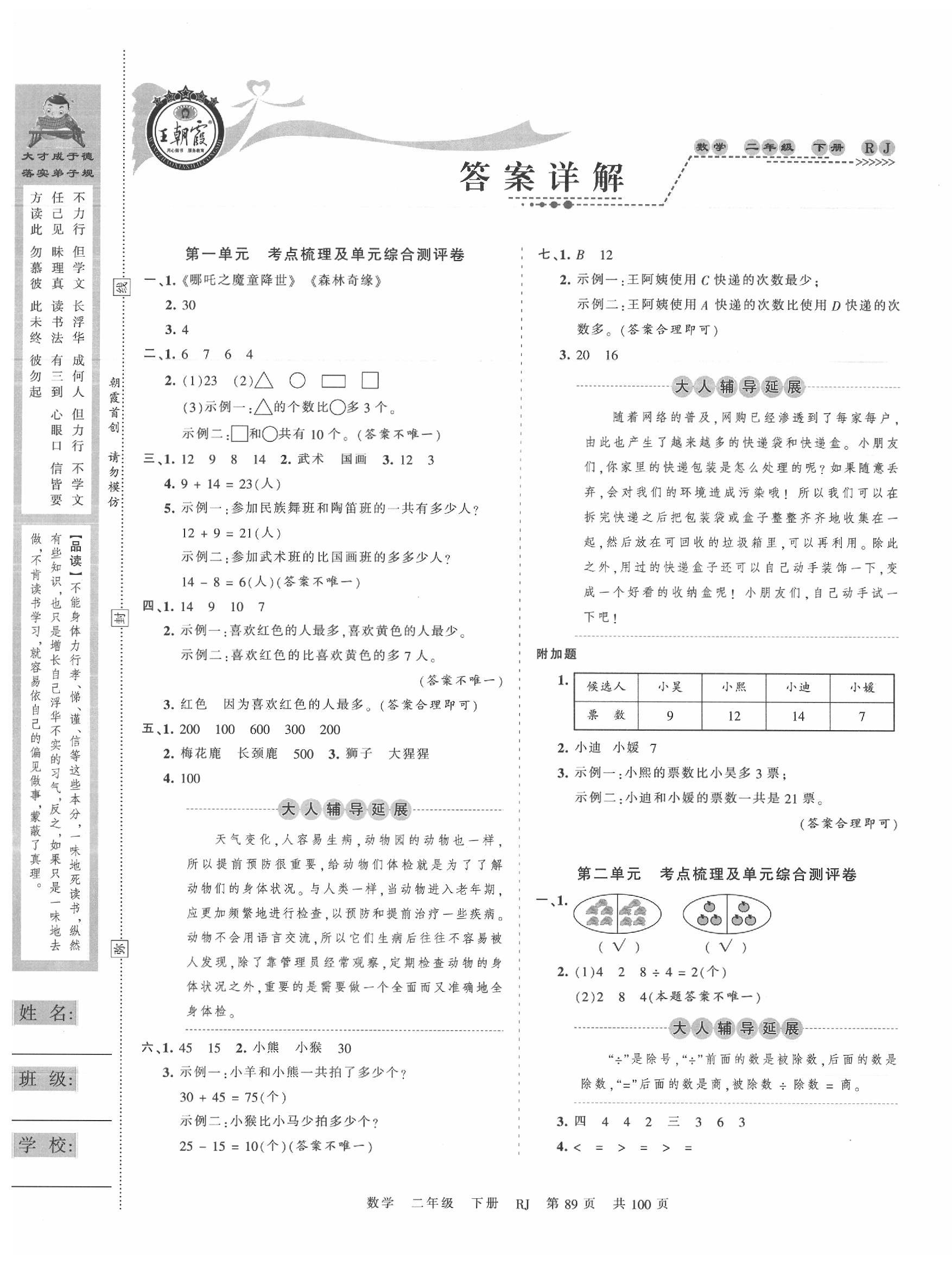 2020年王朝霞考點(diǎn)梳理時習(xí)卷二年級數(shù)學(xué)下冊人教版 第1頁