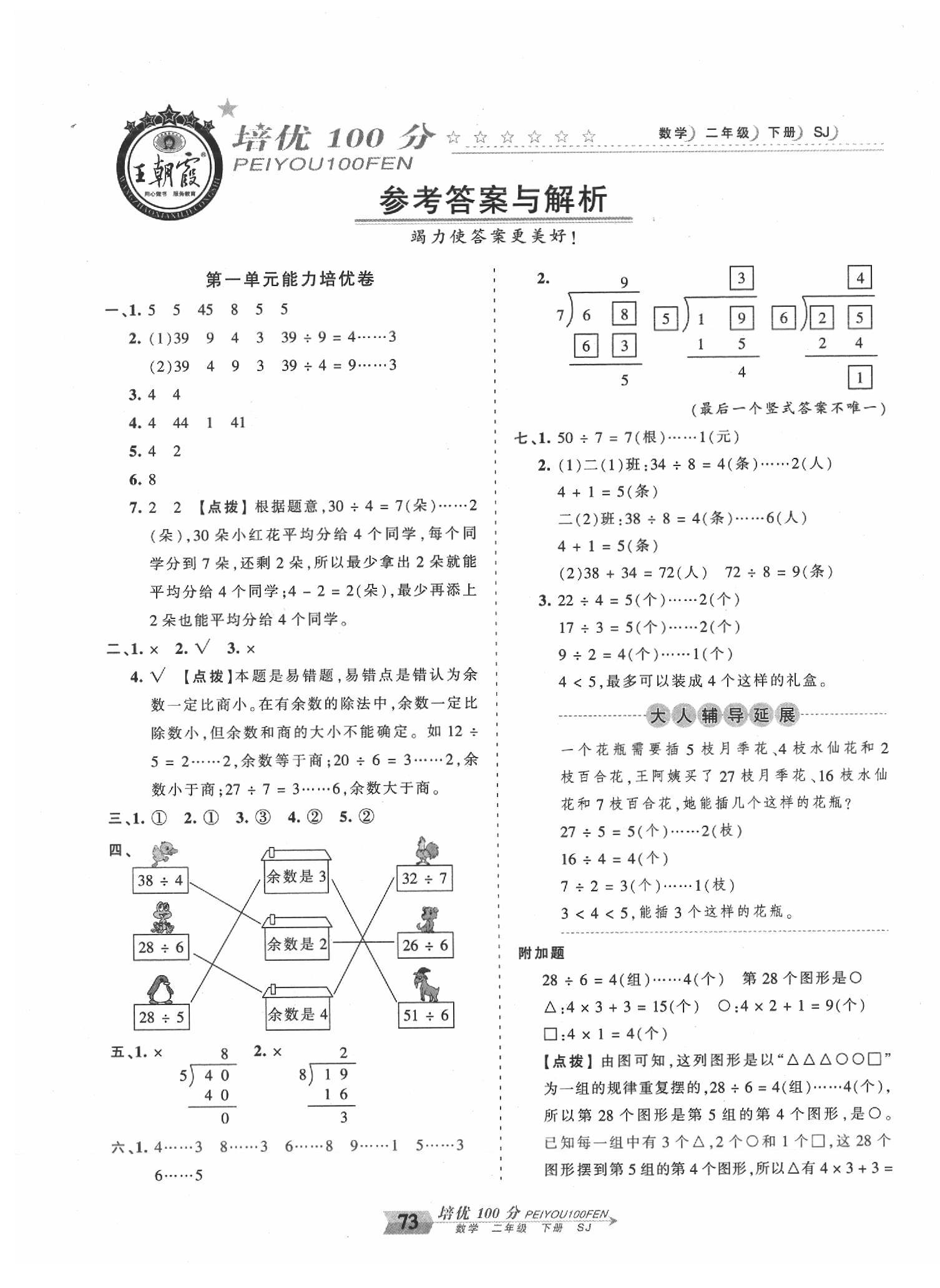 2020年王朝霞培优100分二年级数学下册苏教版 第1页