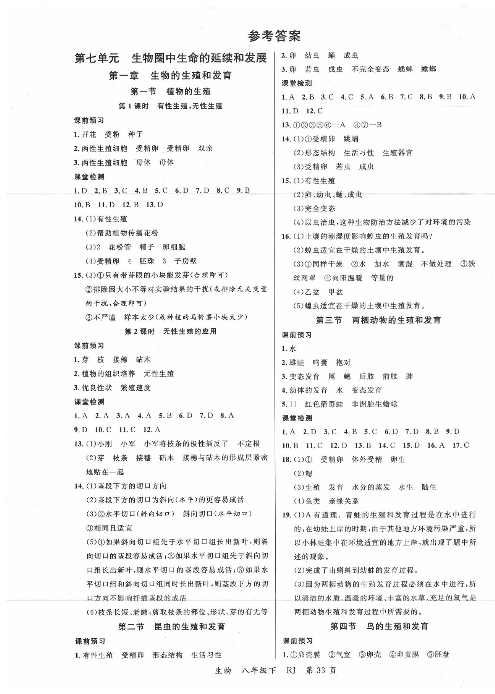 2020年一线调研学业测评八年级生物下册人教版 第1页