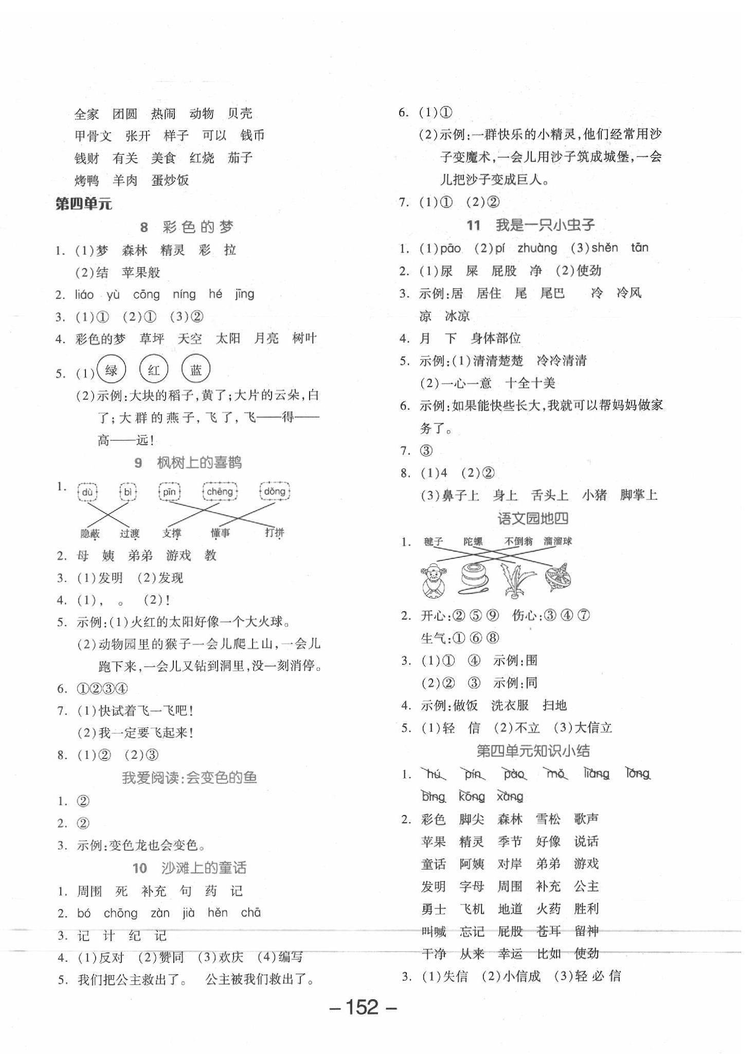 2020年全品学练考二年级语文下册人教版江苏专版 参考答案第4页