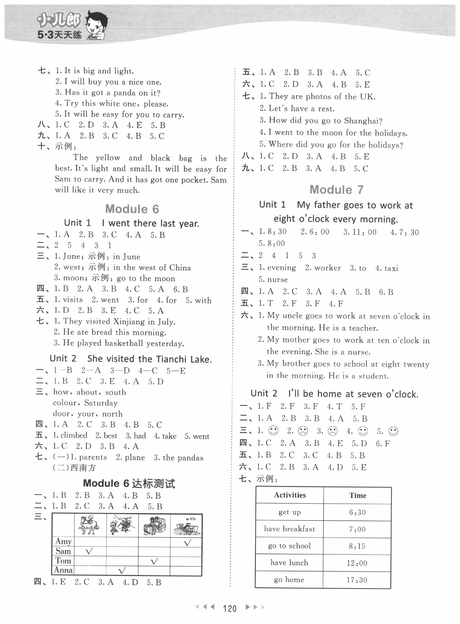 2020年53天天練五年級英語下冊外研版 參考答案第4頁