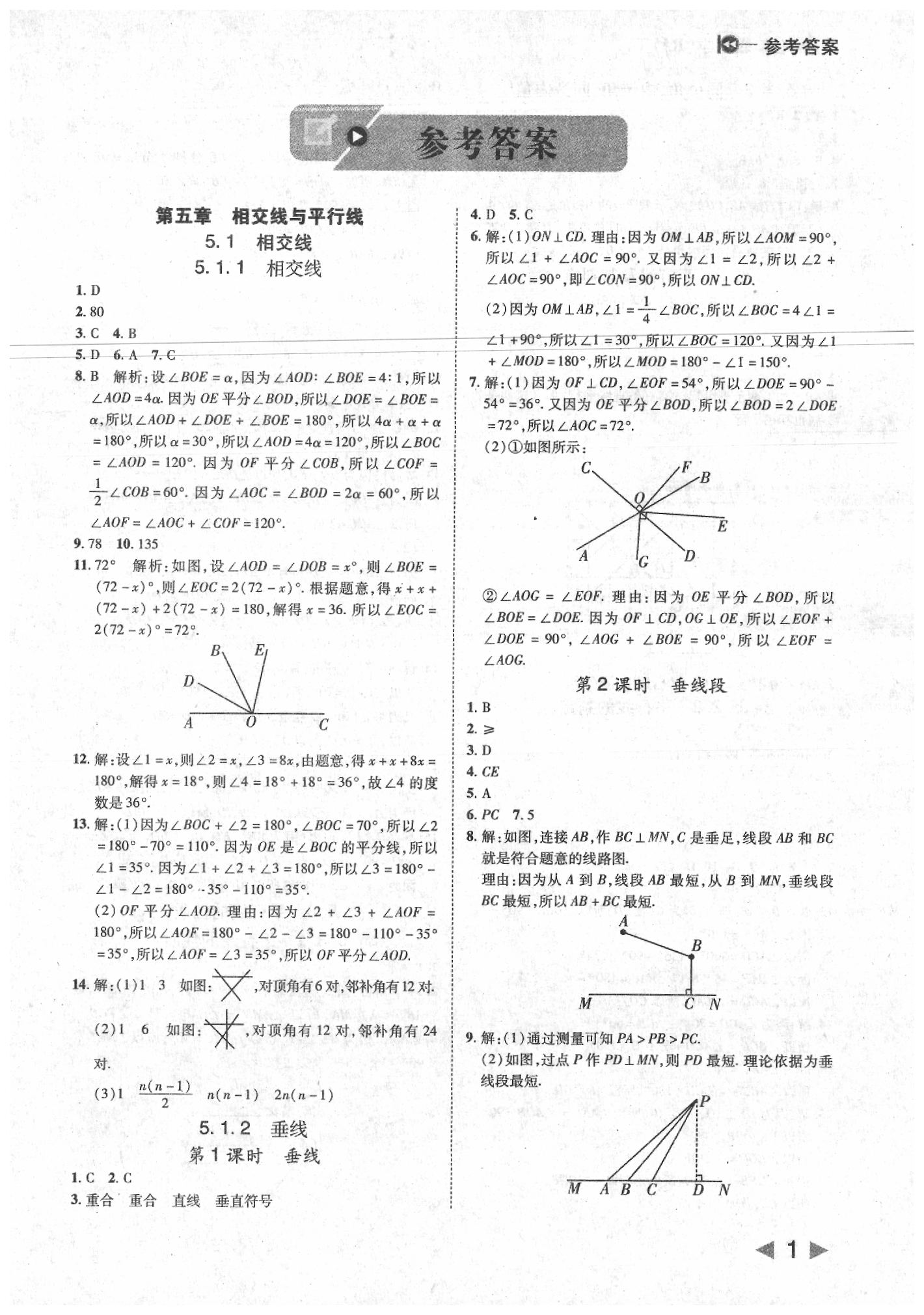 2020年勝券在握打好基礎(chǔ)作業(yè)本七年級數(shù)學(xué)下冊人教版 參考答案第1頁