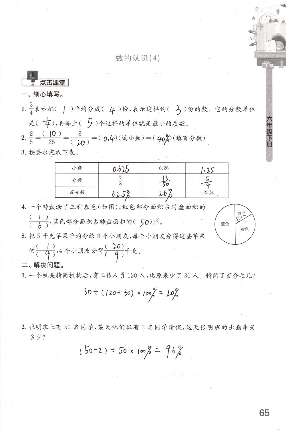 2018年课课练小学数学六年级下册苏教版 第65页