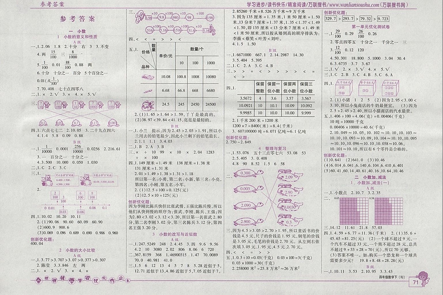 2018年全優(yōu)訓(xùn)練零失誤優(yōu)化作業(yè)本四年級(jí)數(shù)學(xué)下冊(cè)北京版 參考答案第1頁