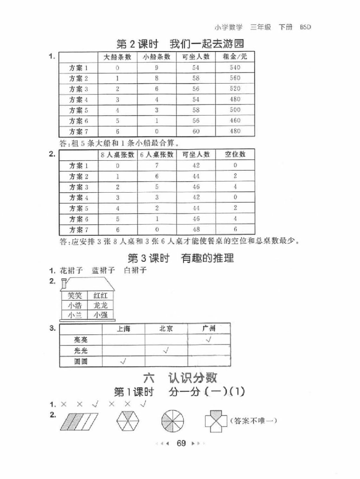 2018年53隨堂測三年級數(shù)學(xué)下冊北師大版 參考答案第11頁