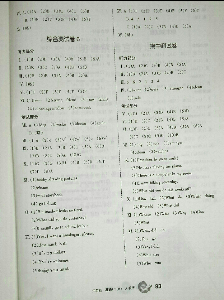 2018年新编学习之友六年级英语下册人教版三起 参考答案第12页