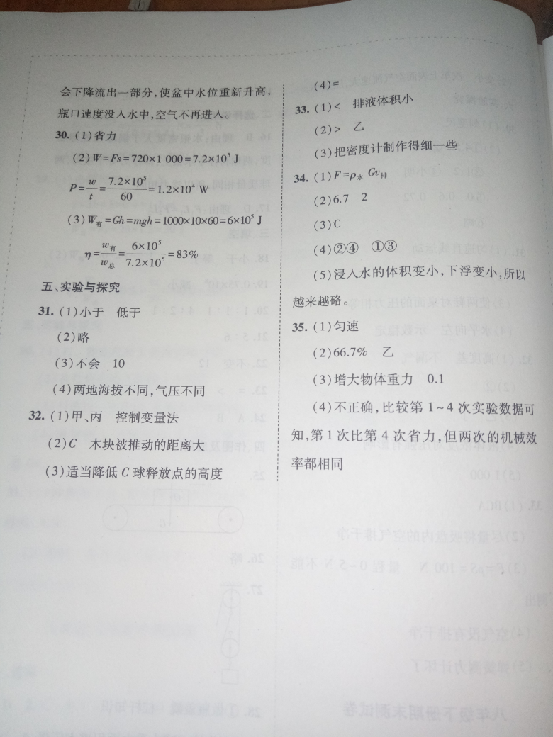 2018年新編學(xué)習(xí)之友八年級(jí)物理下冊(cè)人教版 參考答案第16頁(yè)