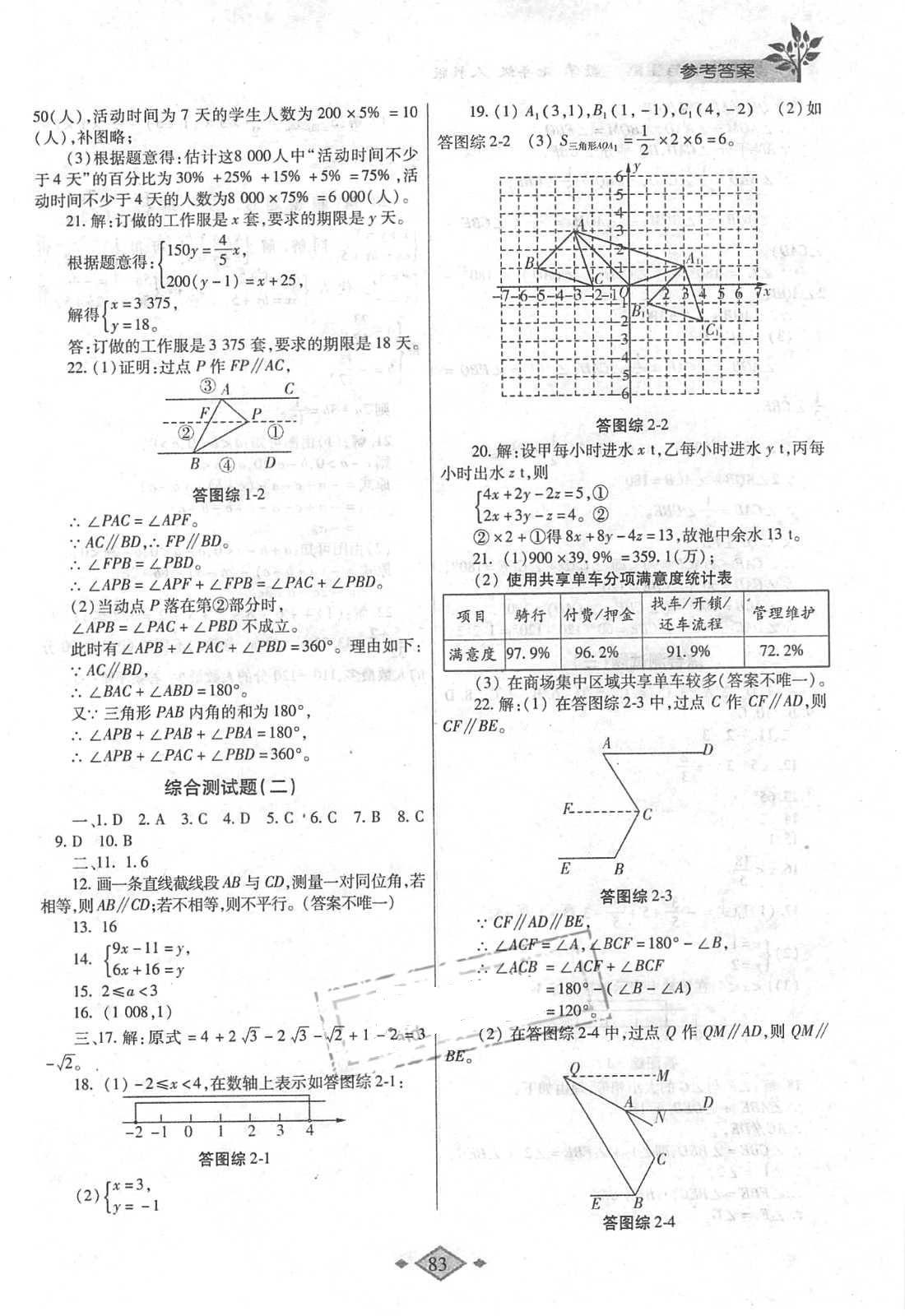 2018年暑假作业与生活七年级数学人教版陕西师范大学出版总社 第11页