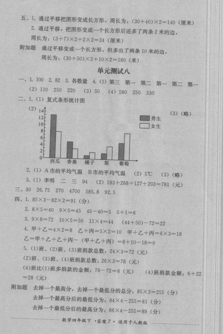 2018年單元測試四年級數(shù)學下冊人教版四川教育出版社 第7頁