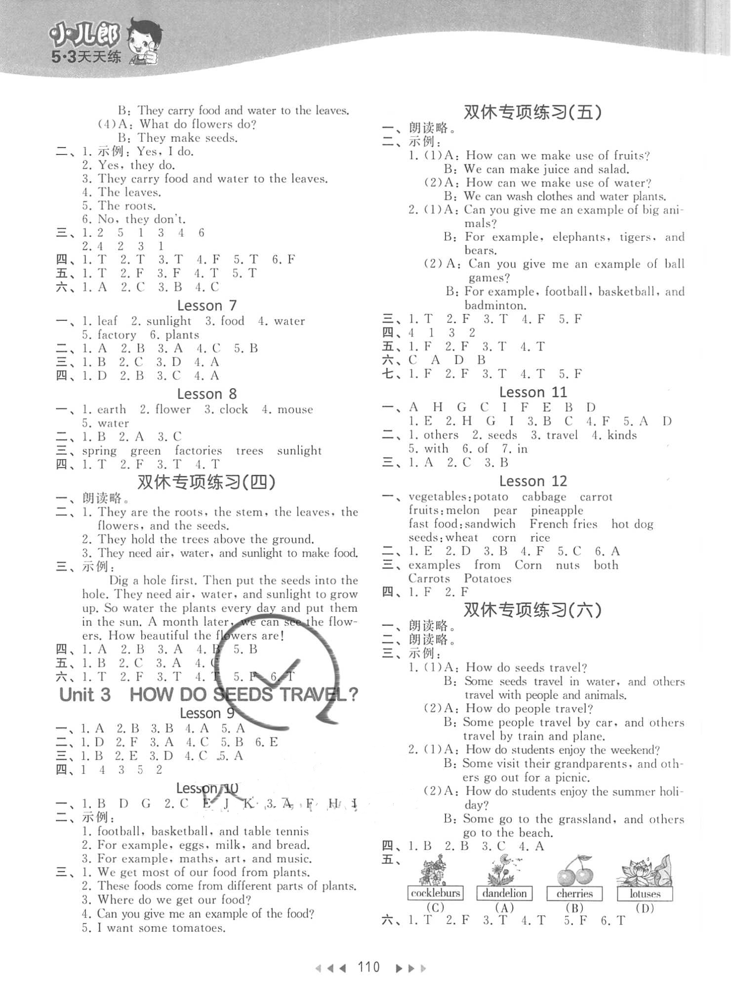 2018年53天天練五年級英語下冊北京課改版 參考答案第2頁