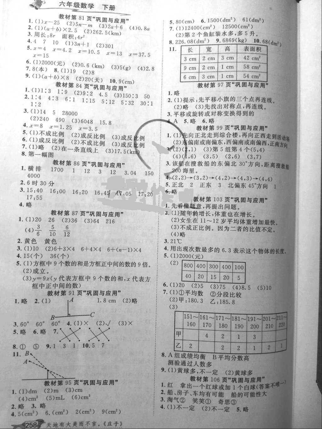 2018年我的笔记六年级数学下册北师大版 参考答案第15页