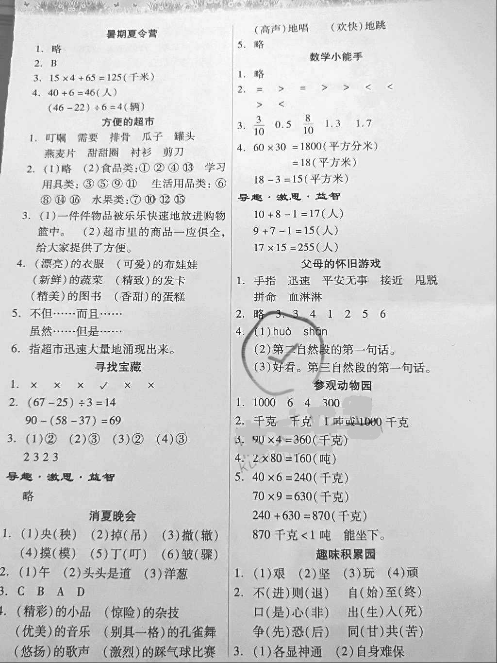 2018年暑假作业本小学三年级语文人教版数学苏教版希望出版社 第6页