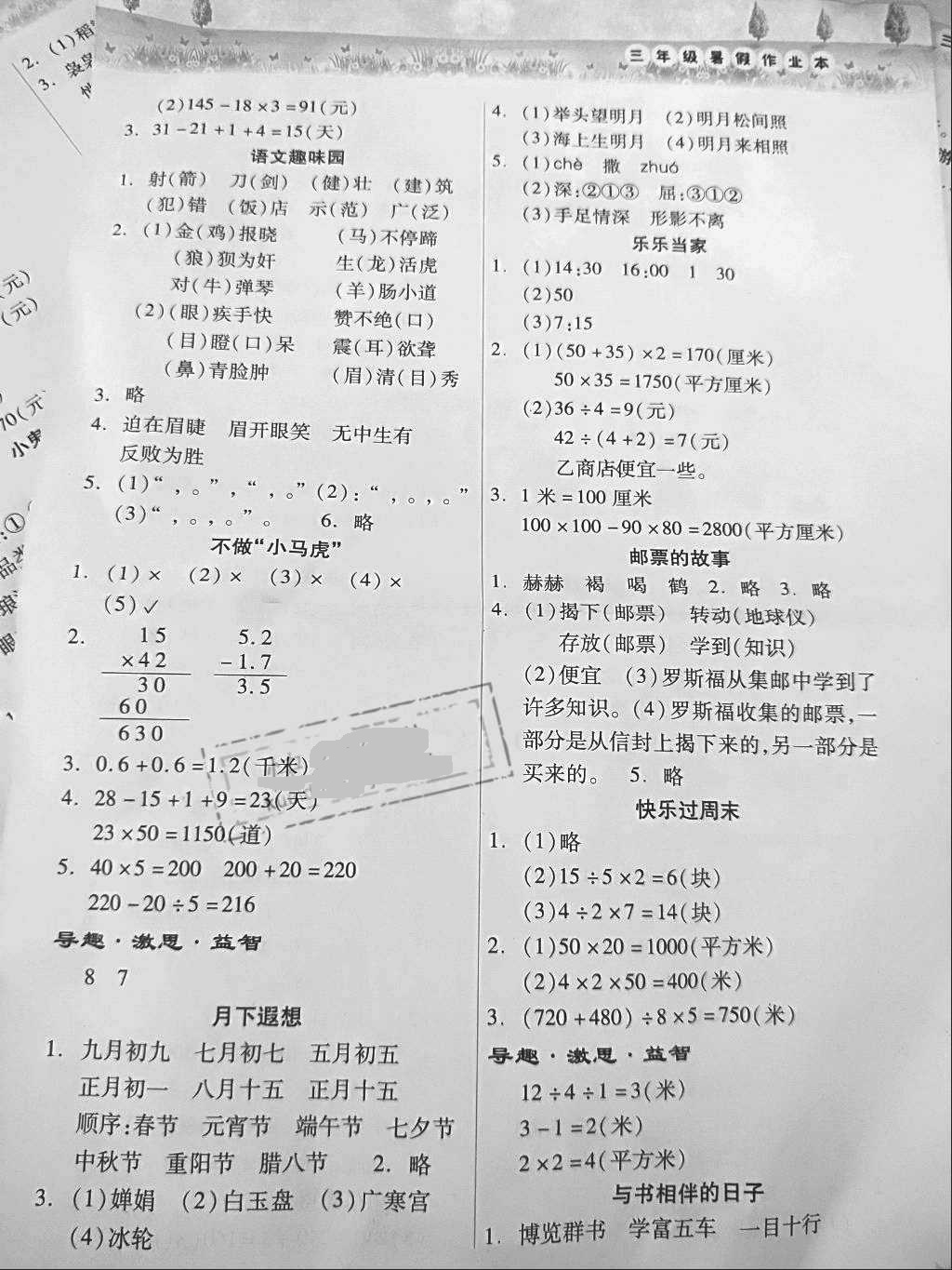 2018年暑假作业本小学三年级语文人教版数学苏教版希望出版社 第2页