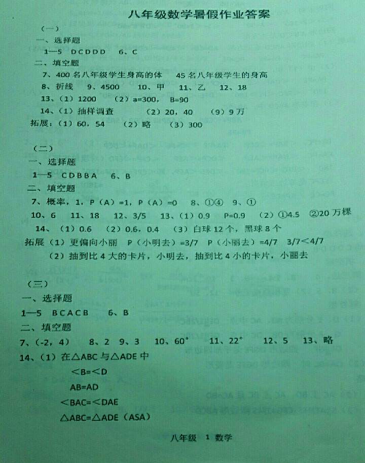 2018年蓝色时光暑假作业八年级合订本江苏凤凰科学技术出版社 参考答案第8页