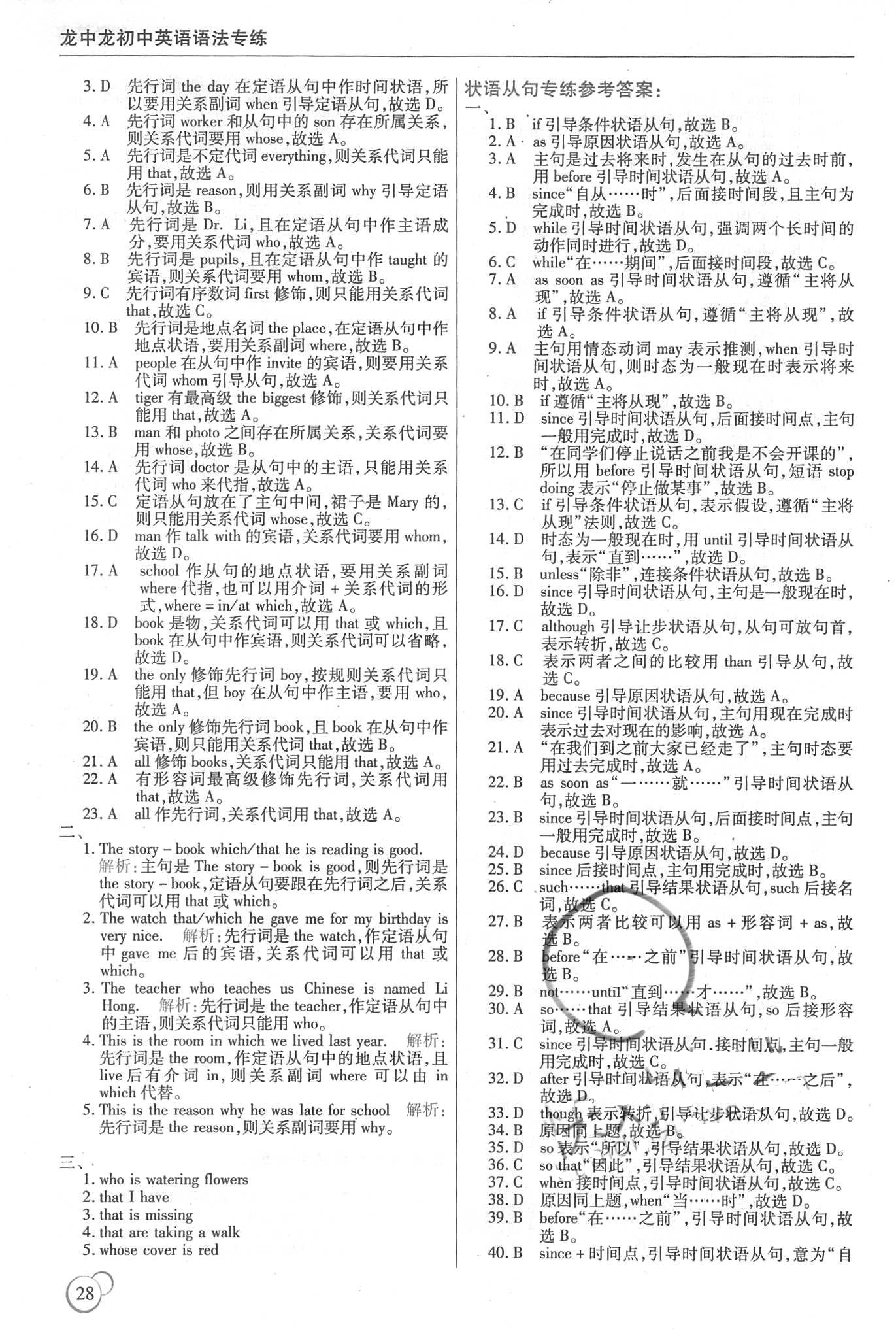 2018年龙中龙初中英语语法专练哈尔比出版社 第28页