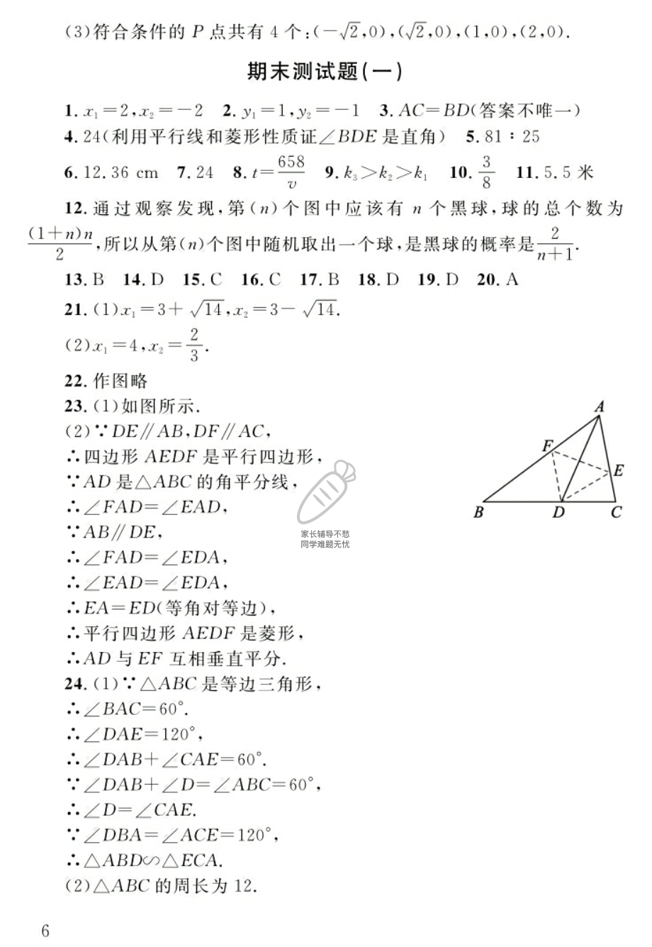 2018年配套练习册九年级数学上册北师大版 第6页