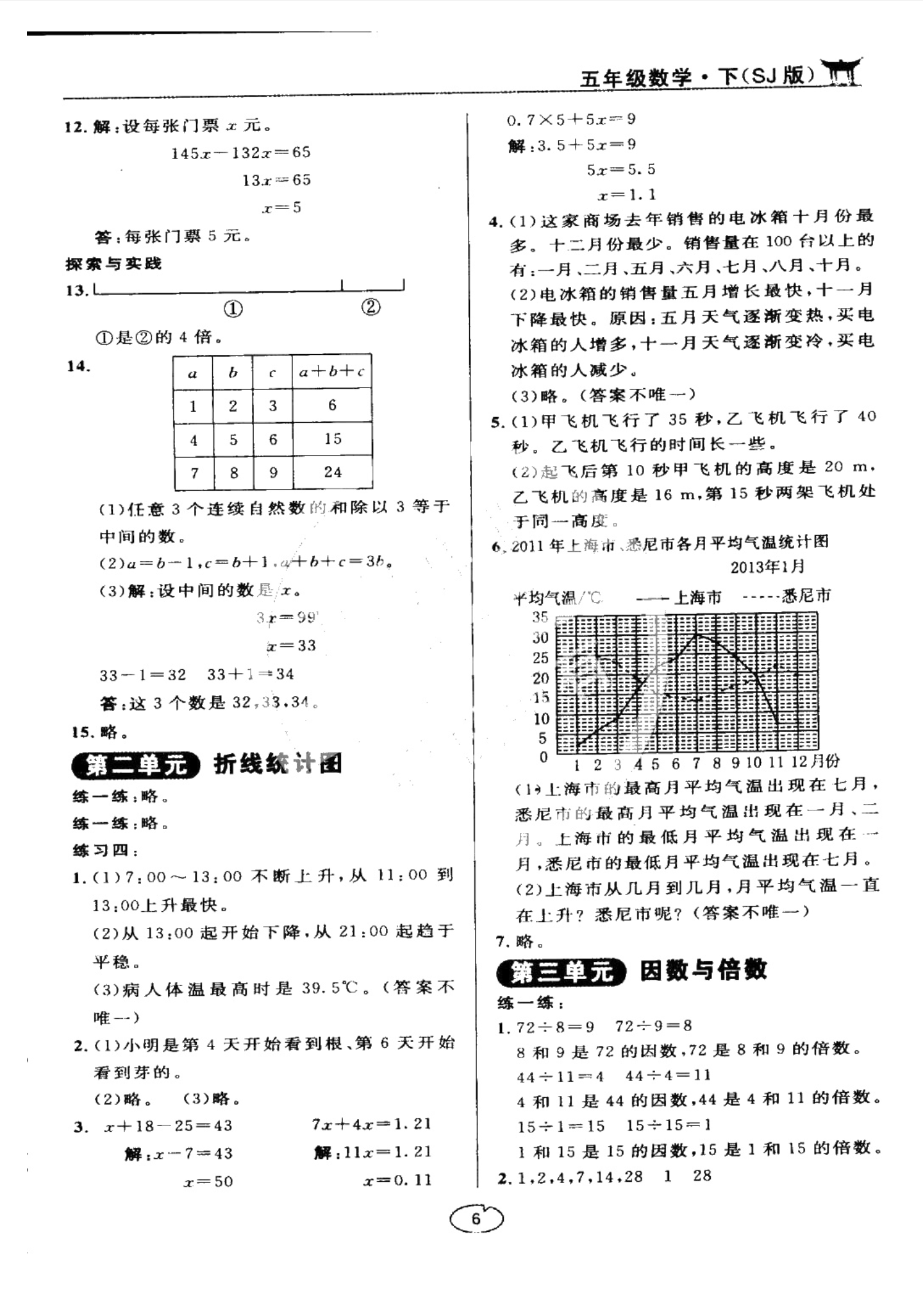 课本苏教版五年级数学上册 参考答案第6页