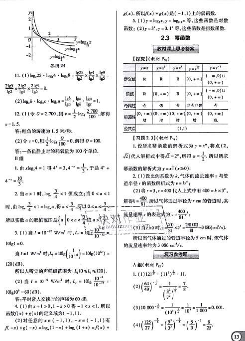 课本人教A版高中数学必修1人教A版 参考答案第13页