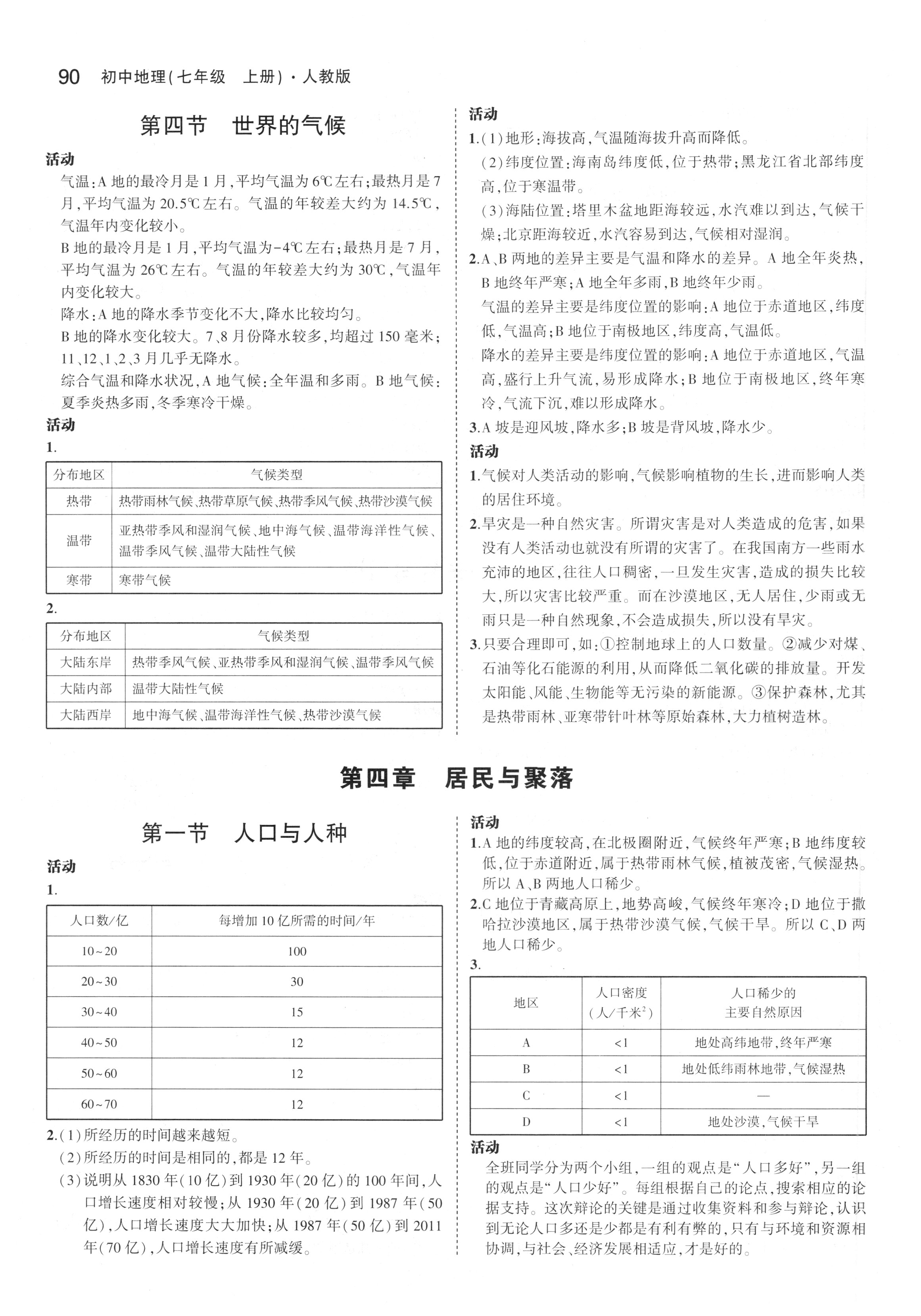 2018人教版七年级地理上册义务教育教科书答案 参考答案第4页