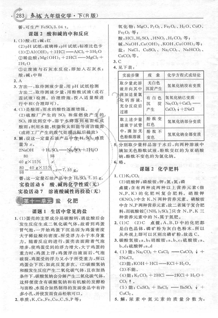 最新版義務(wù)教育教科書人教版化學(xué)九年級(jí)下冊(cè)參考答案 參考答案第5頁(yè)