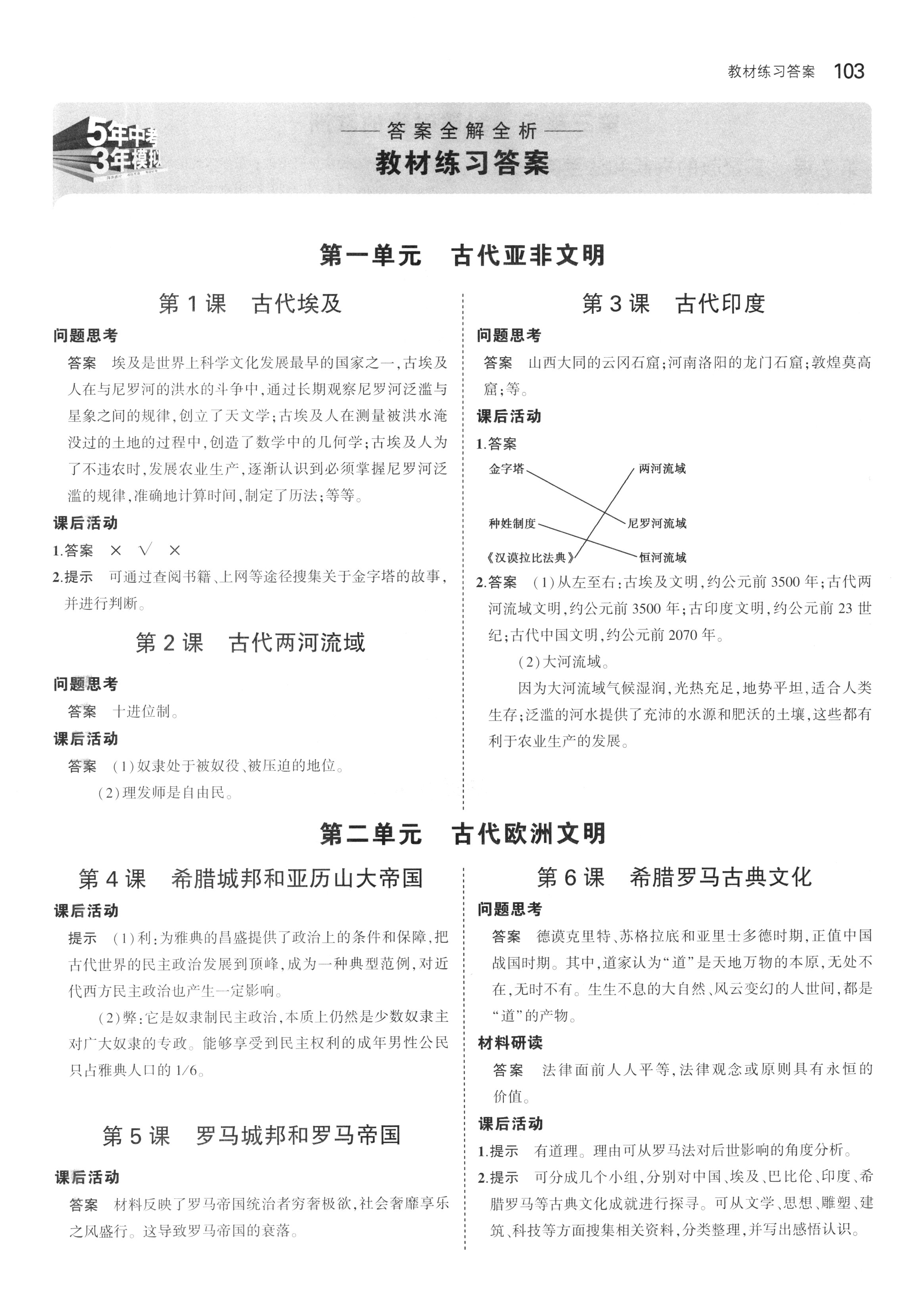 2018年課本九年級世界歷史上冊人教版 參考答案第1頁