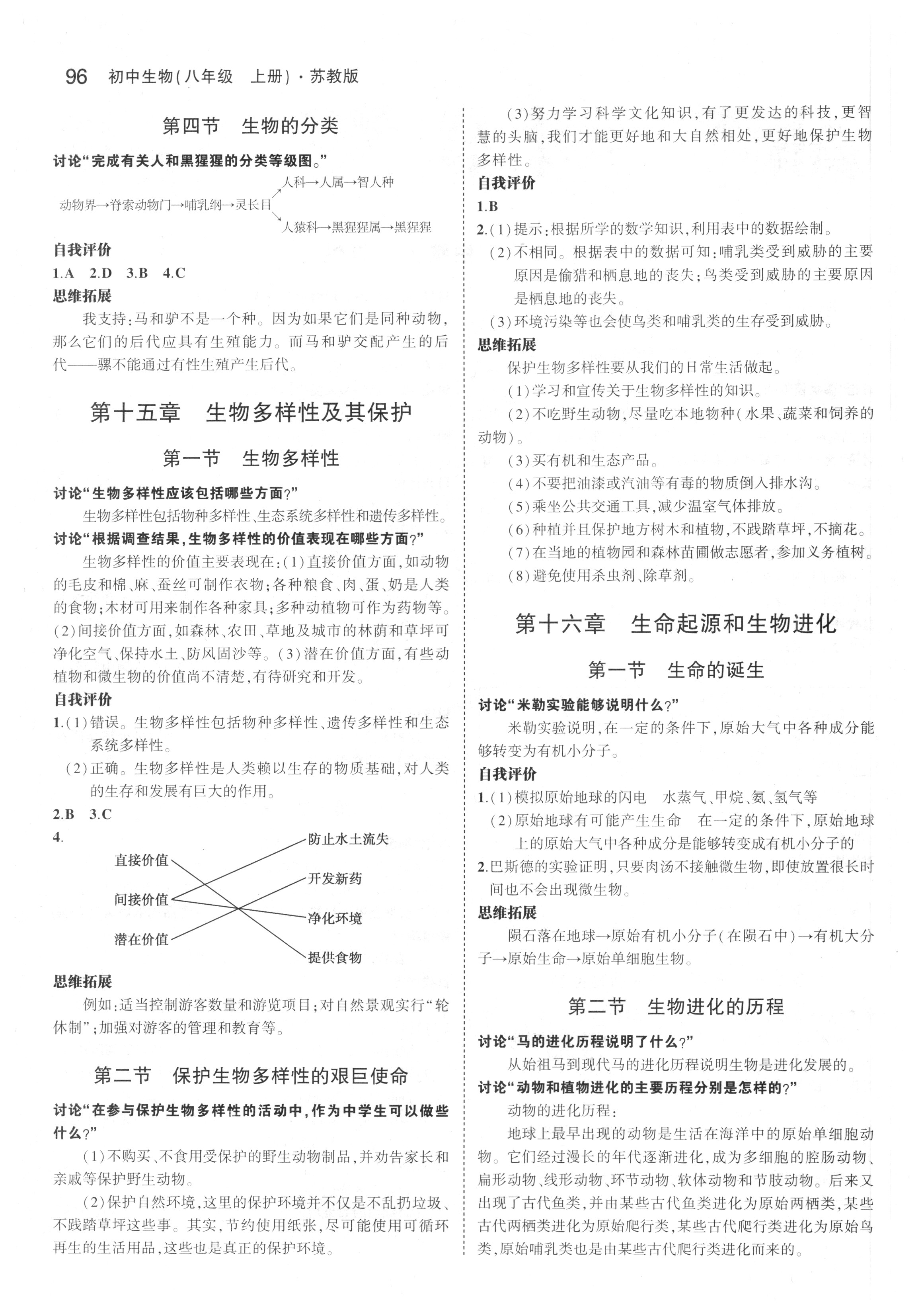 課本蘇教版八年級生物學上冊 參考答案第2頁