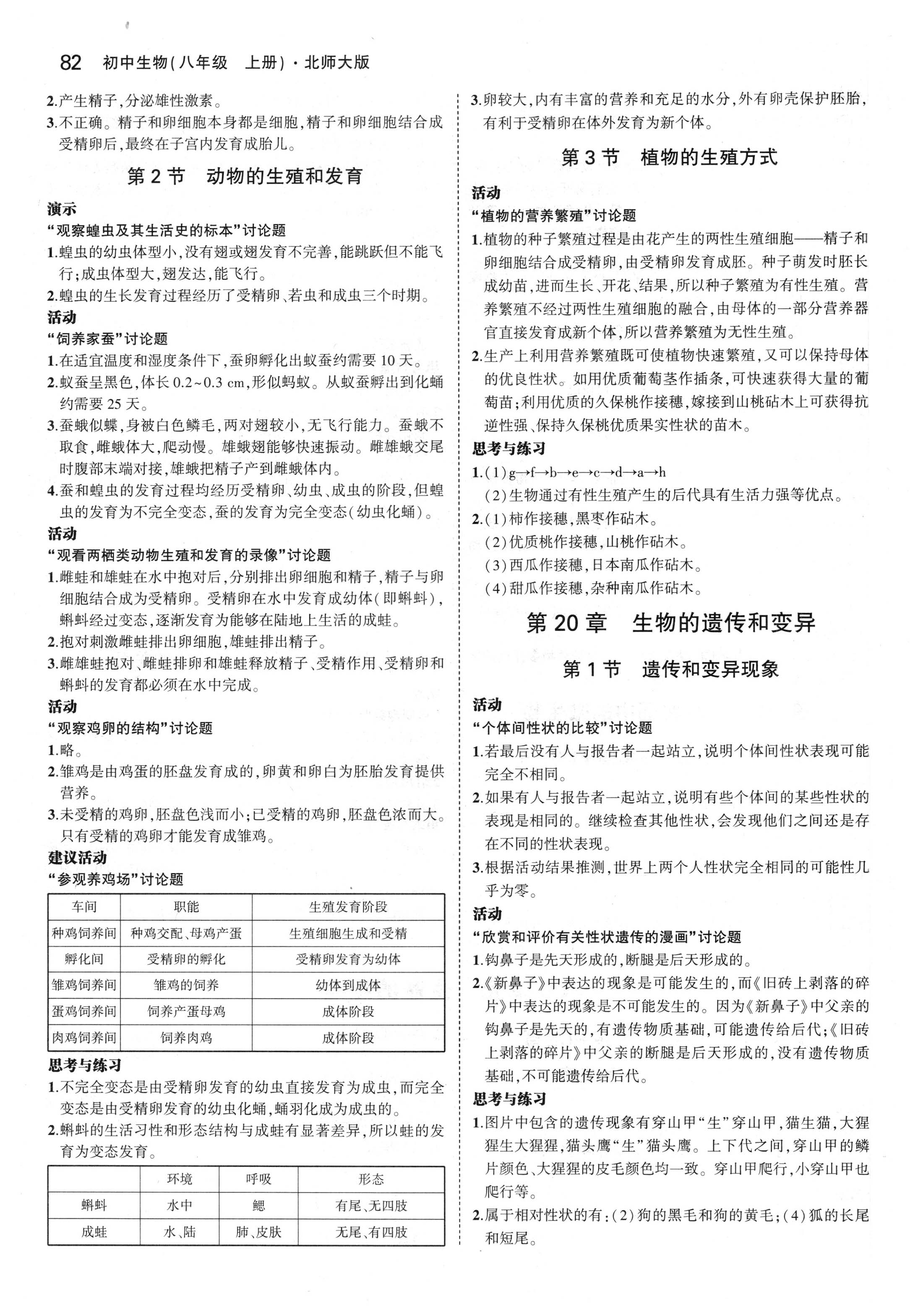 课本北师大版八年级生物学上册 参考答案第4页