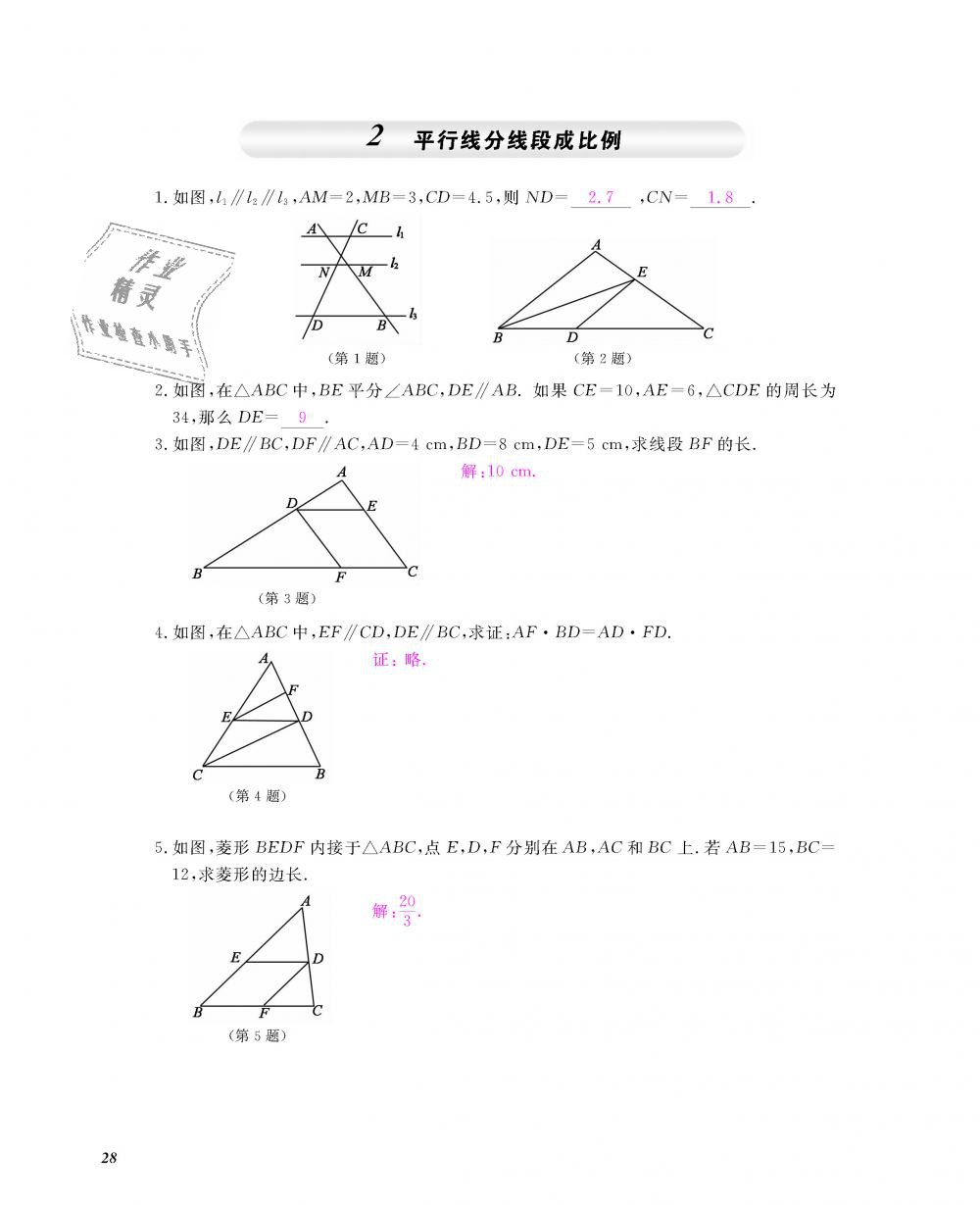 2018年數(shù)學(xué)作業(yè)本九年級(jí)全一冊北師大版 第29頁