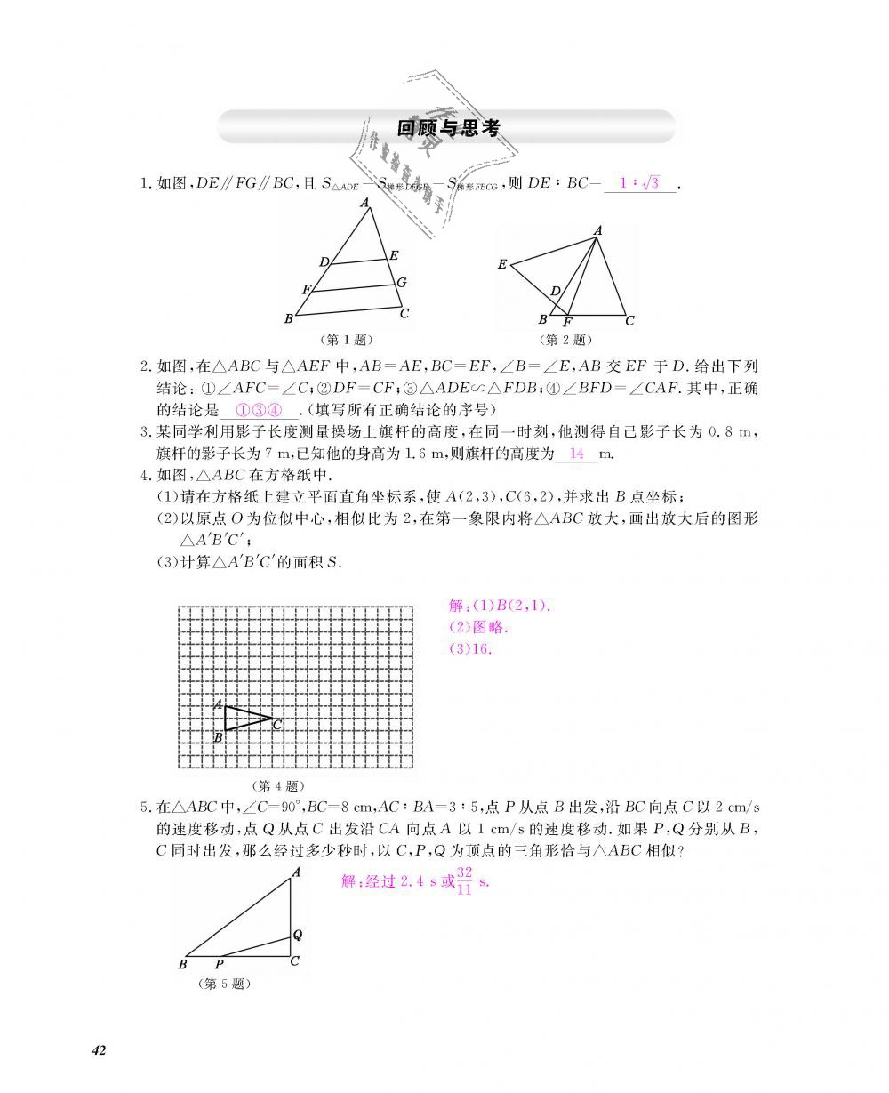 2018年數(shù)學(xué)作業(yè)本九年級全一冊北師大版 第43頁