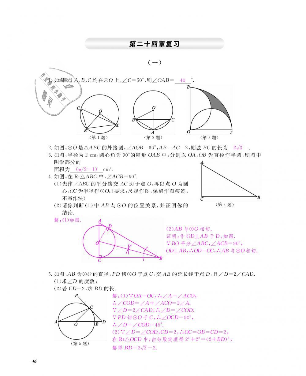 2018年數(shù)學(xué)作業(yè)本九年級全一冊人教版江西教育出版社 第47頁