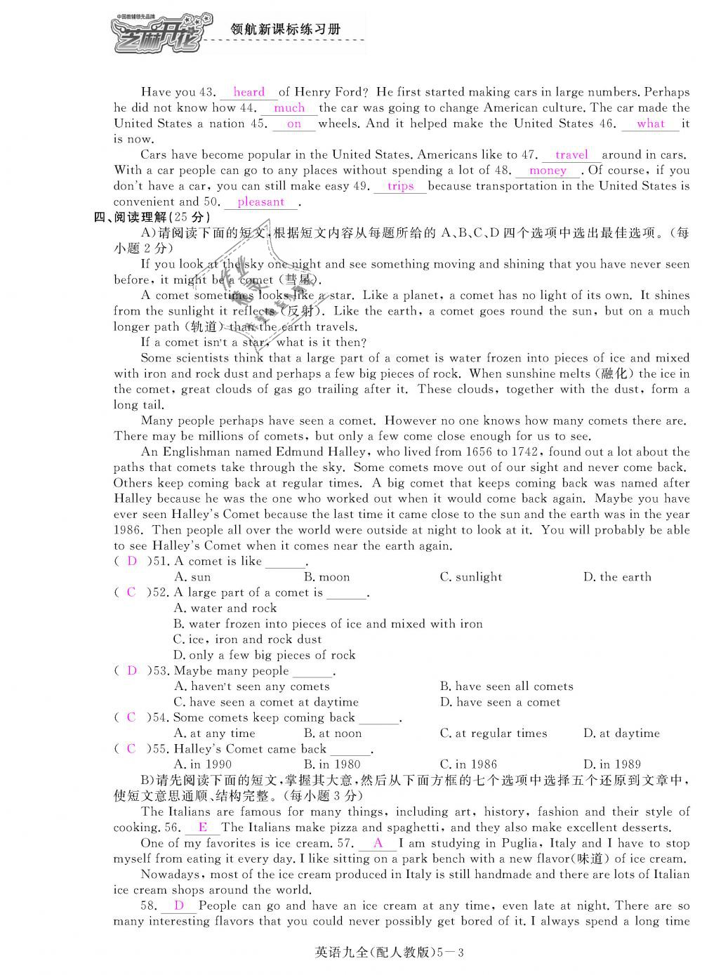 2018年領航新課標練習冊九年級英語全一冊人教版 第147頁