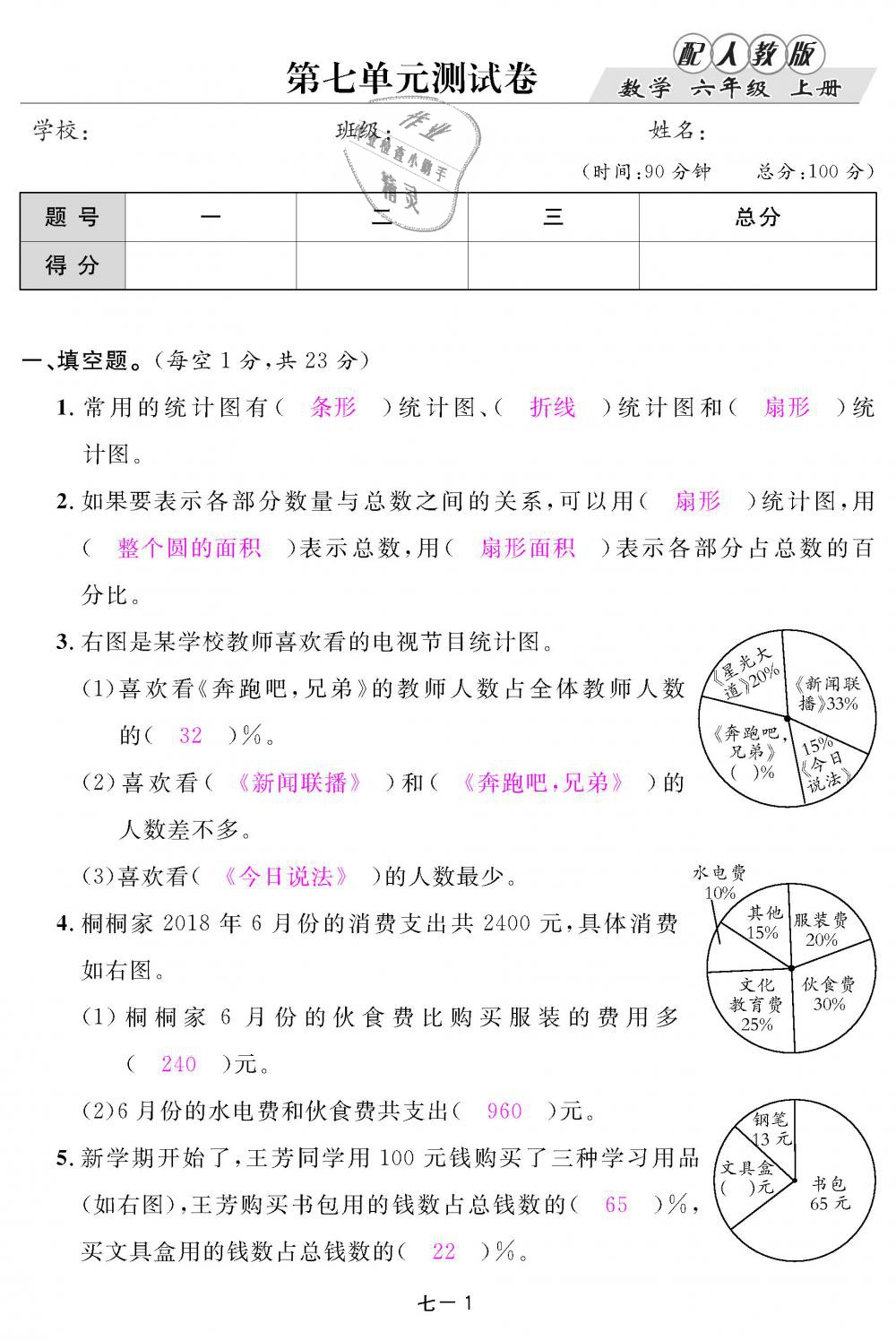 2018年領(lǐng)航新課標(biāo)練習(xí)冊六年級數(shù)學(xué)上冊人教版 第95頁